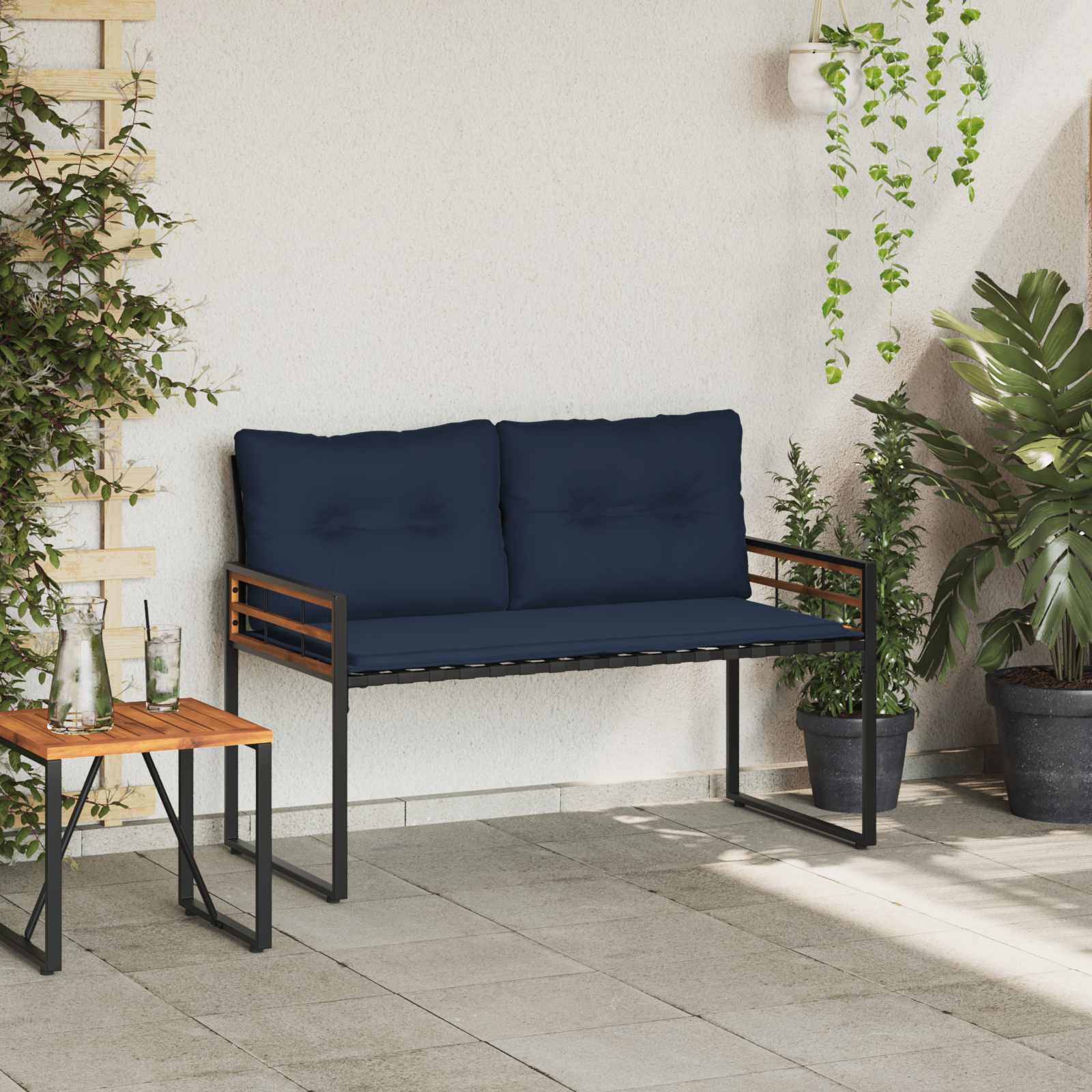 Houten Laag Bank met kussen Effen Marineblauw 114 x 55 x 77 cm