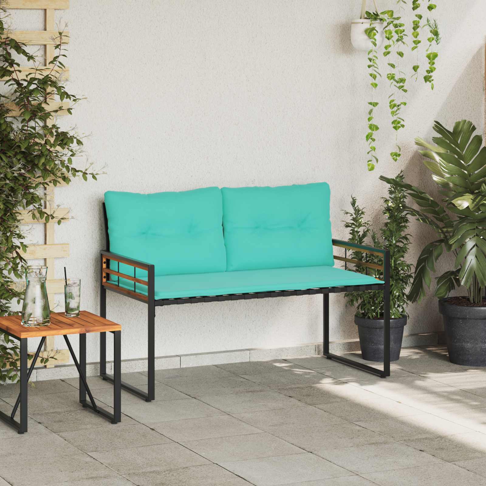 Houten Laag Bank met kussen Effen Turquoise 114 x 55 x 77 cm