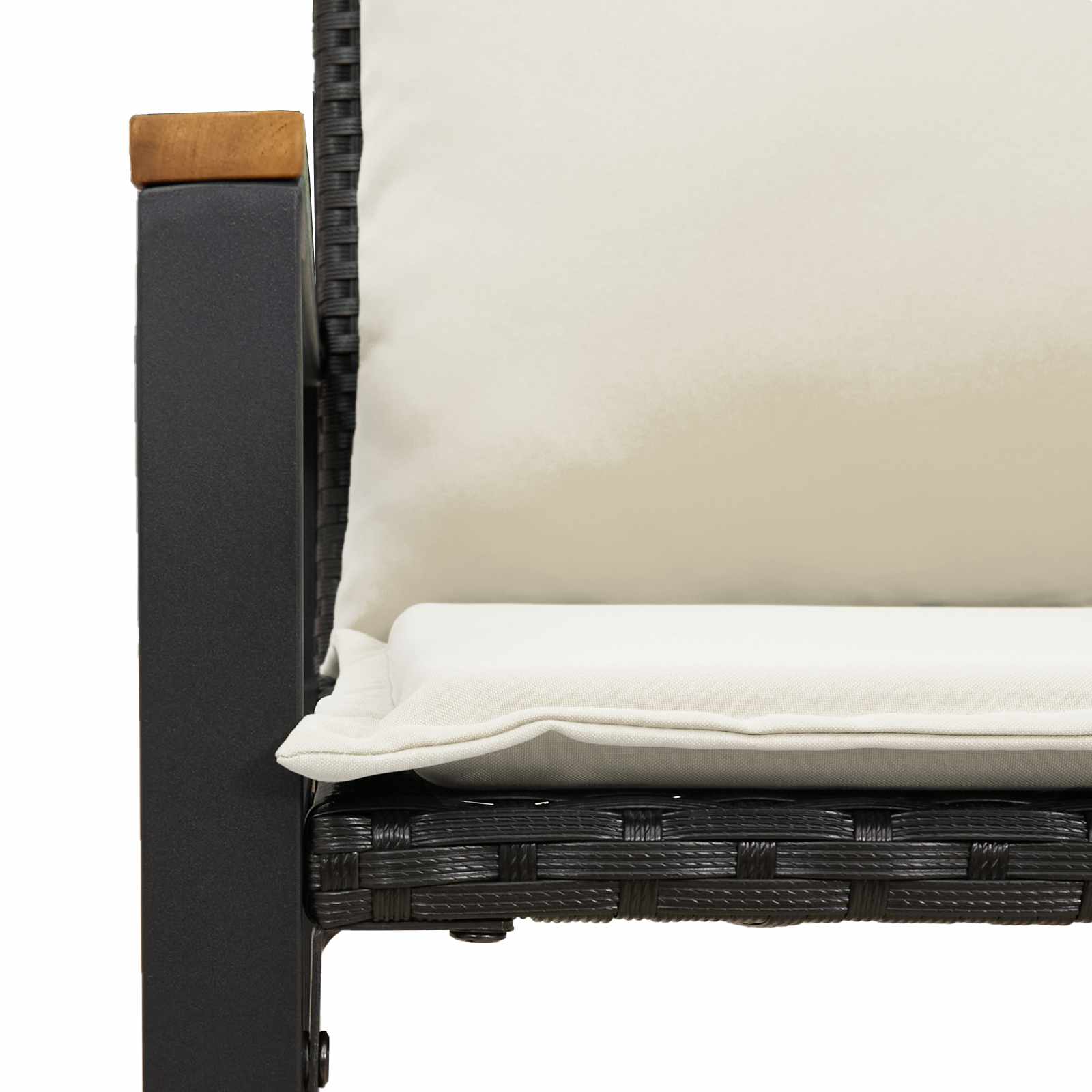 Bank met kussen Zwart en Cream Wit 115 x 65 x 72 cm Rattan