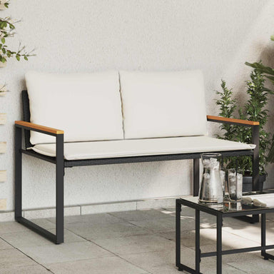Bank met kussen Zwart en Cream Wit 115 x 65 x 72 cm Rattan