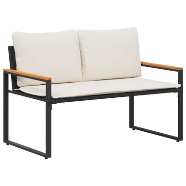 Bank met kussen Zwart en Cream Wit 115 x 65 x 72 cm Rattan