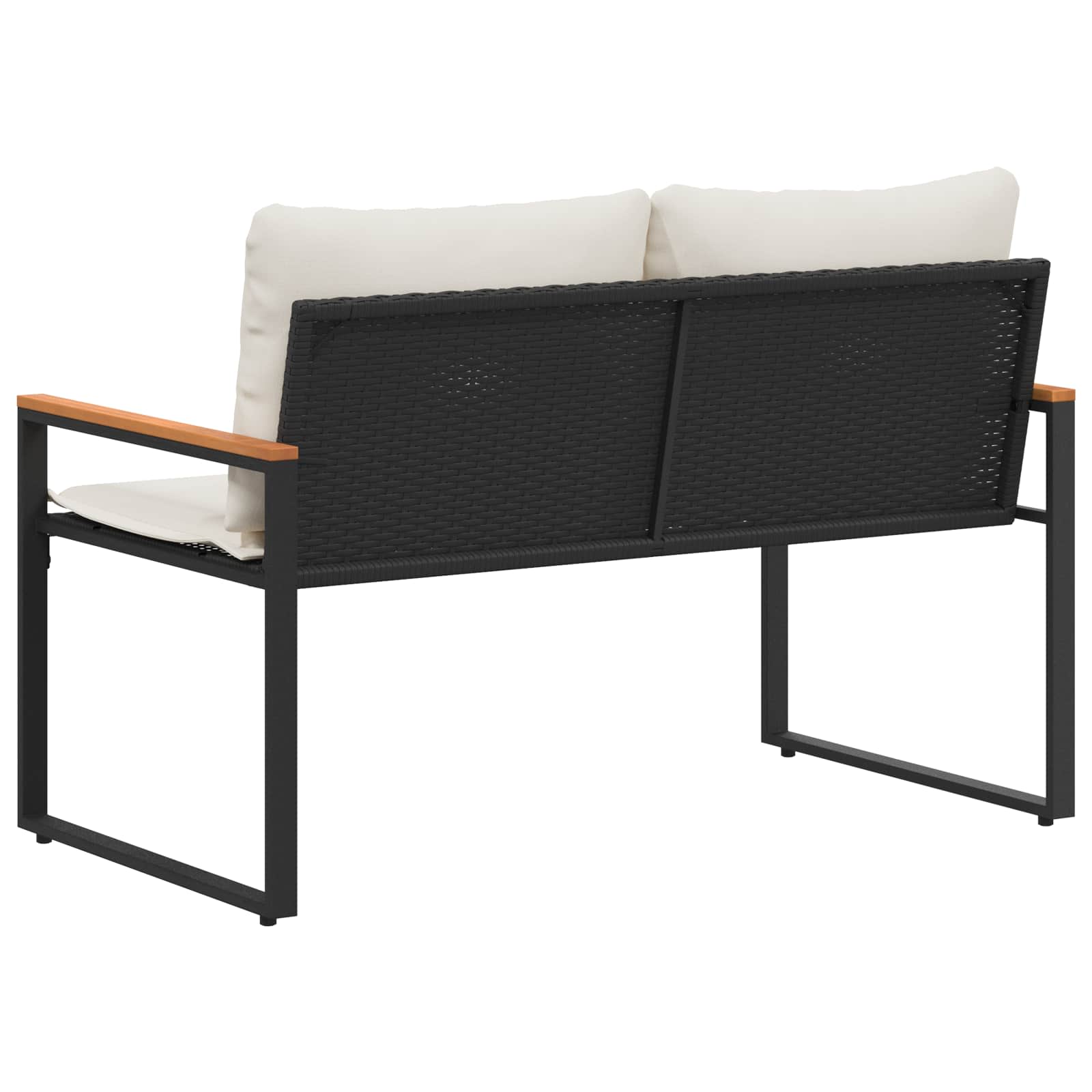 Bank met kussen Zwart en Cream Wit 115 x 65 x 72 cm Rattan