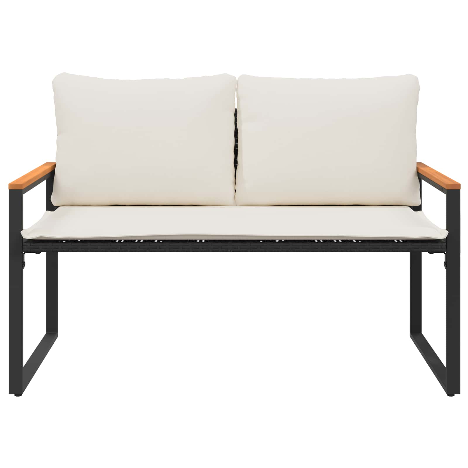 Bank met kussen Zwart en Cream Wit 115 x 65 x 72 cm Rattan