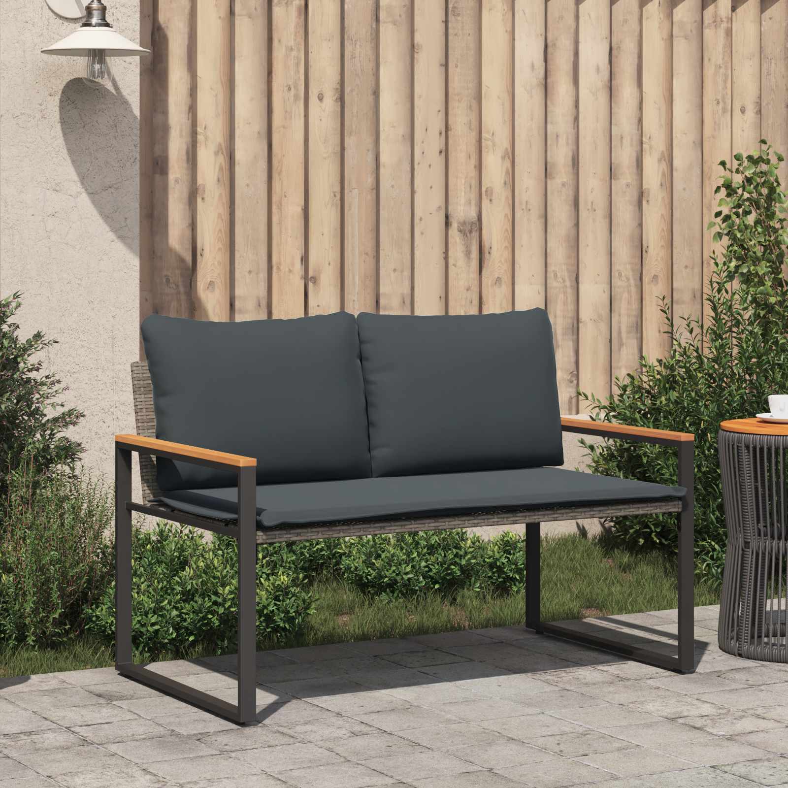 Bank met kussen Grijs en Donkergrijs 115 x 65 x 72 cm Rattan