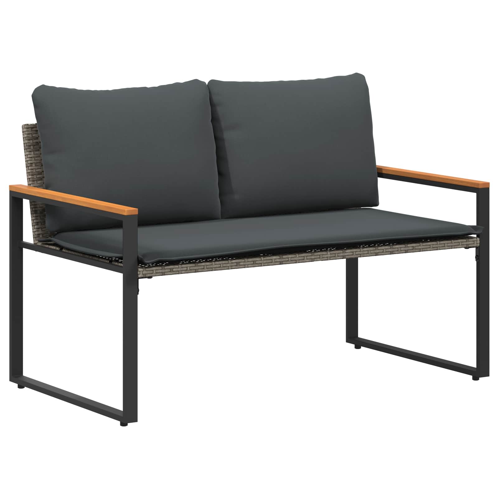 Bank met kussen Grijs en Donkergrijs 115 x 65 x 72 cm Rattan