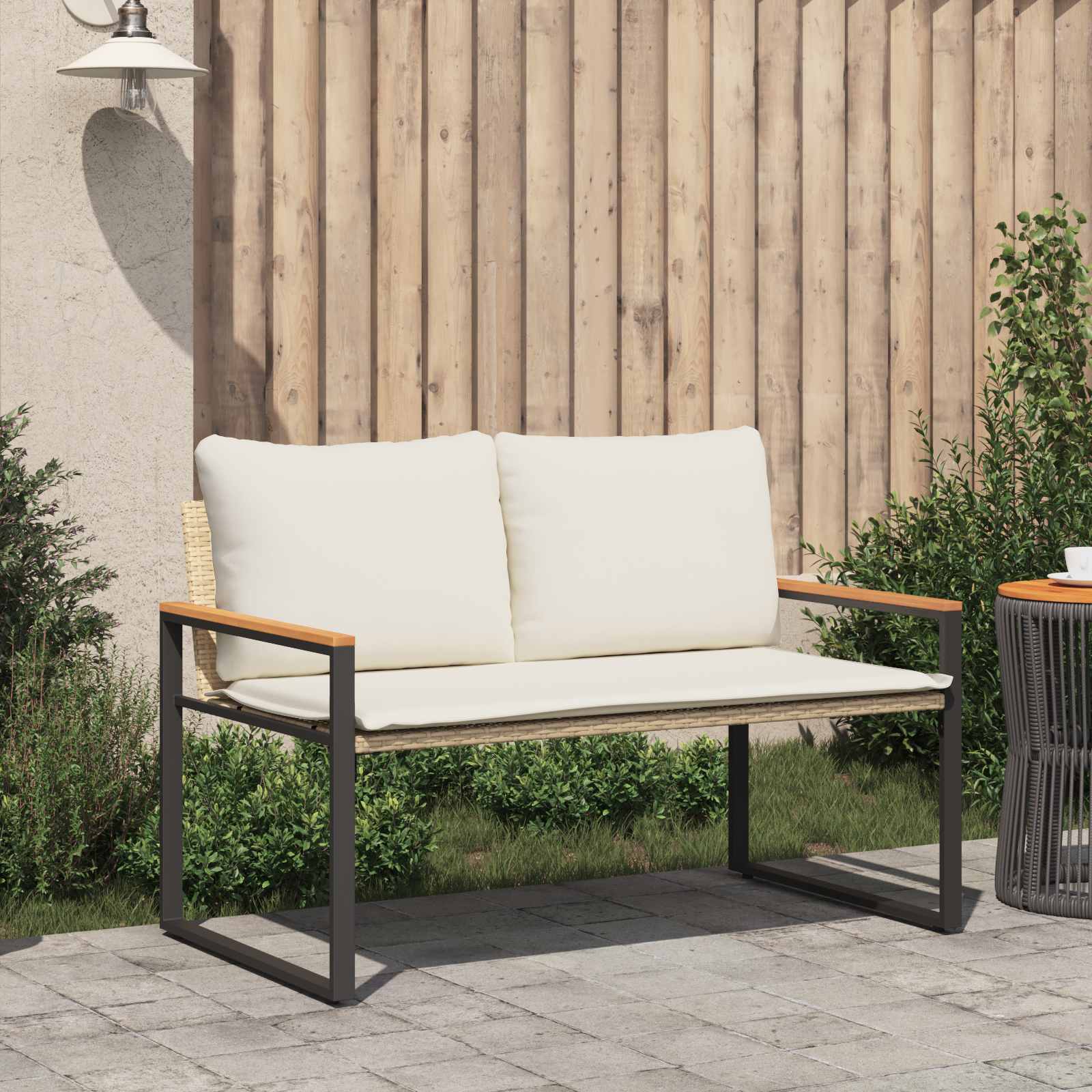 Bank met kussen Beige en Crème Wit 115 x 65 x 72 cm Rattan