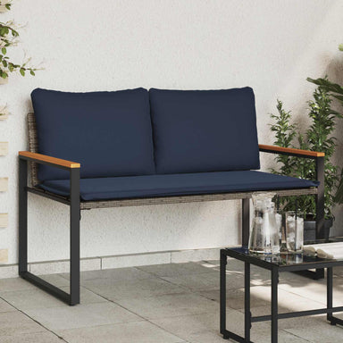 Bank met kussen Grijs en Marineblauw 115 x 65 x 72 cm Rattan