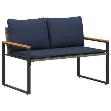 Bank met kussen Grijs en Marineblauw 115 x 65 x 72 cm Rattan