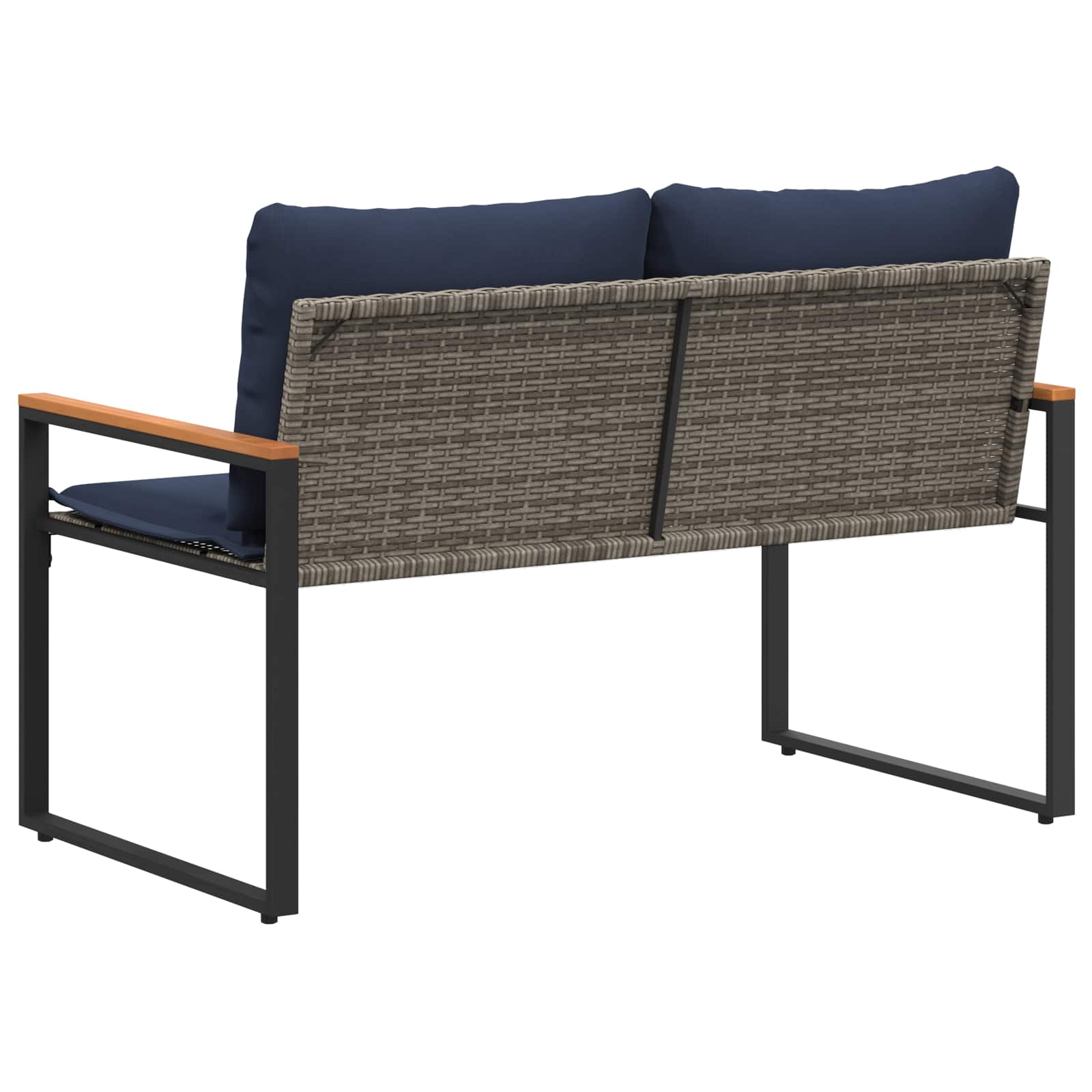 Bank met kussen Grijs en Marineblauw 115 x 65 x 72 cm Rattan