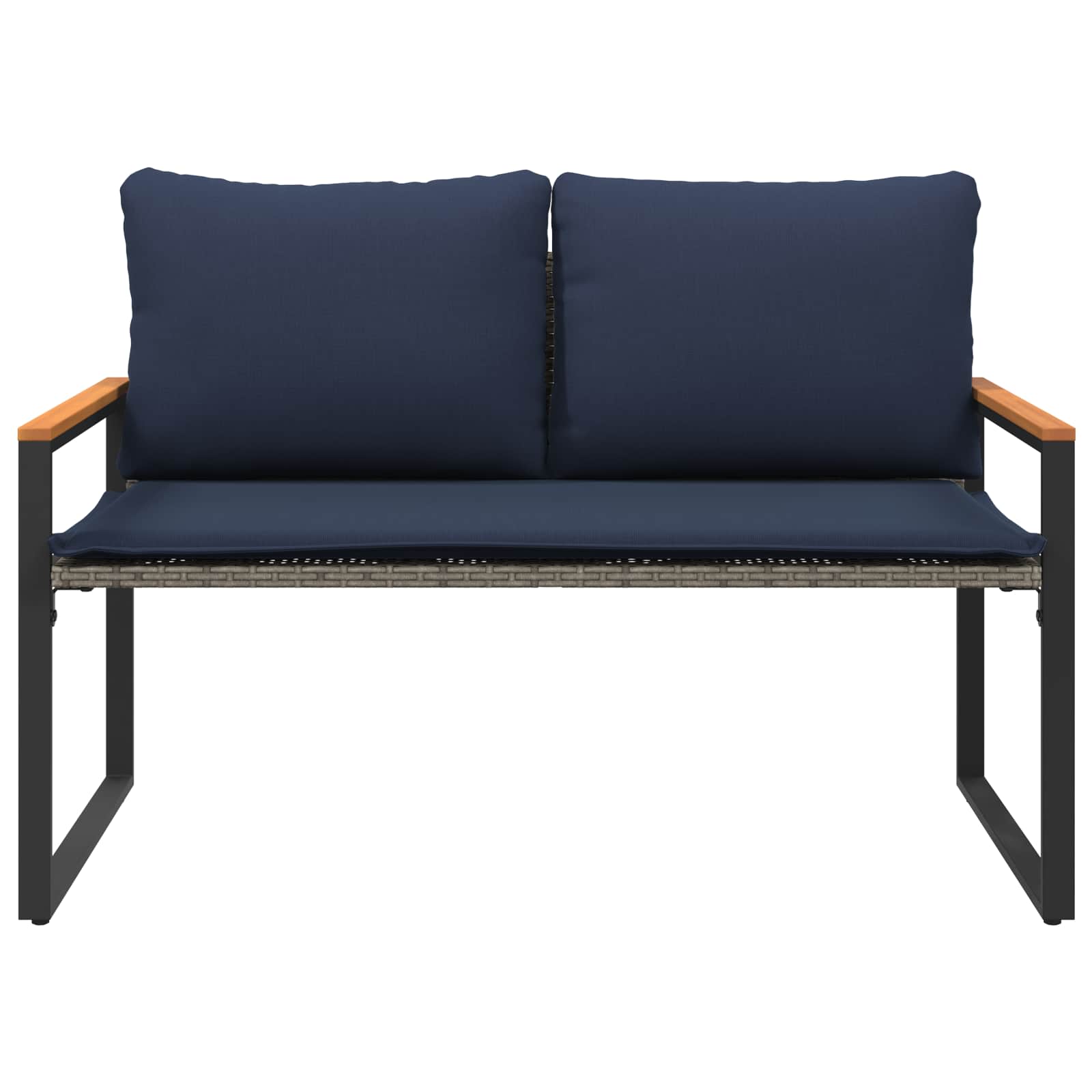 Bank met kussen Grijs en Marineblauw 115 x 65 x 72 cm Rattan