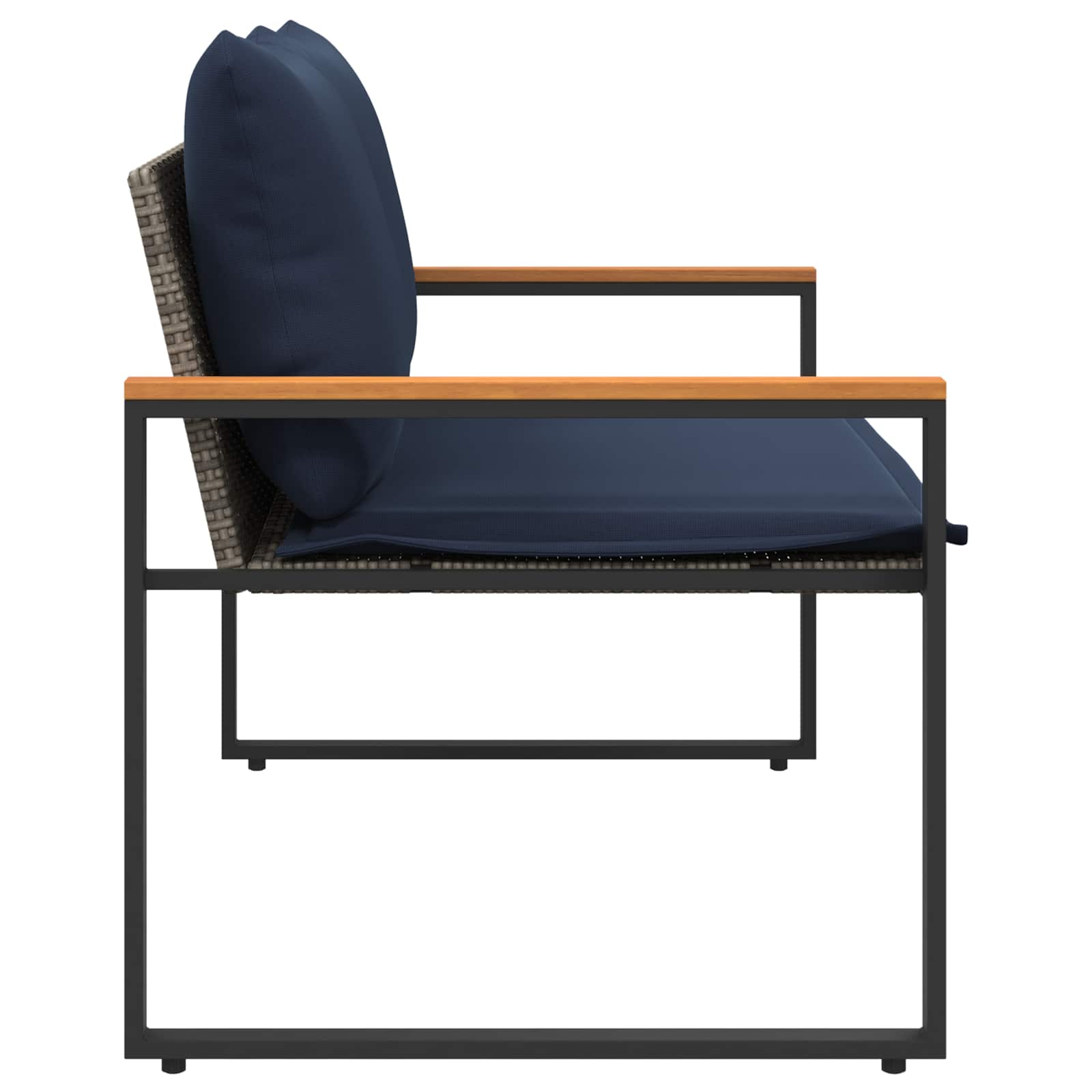 Bank met kussen Grijs en Marineblauw 115 x 65 x 72 cm Rattan