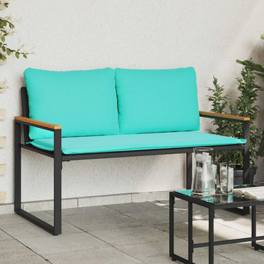 Bank met kussen Zwart en Turquoise 115 x 65 x 72 cm Rattan