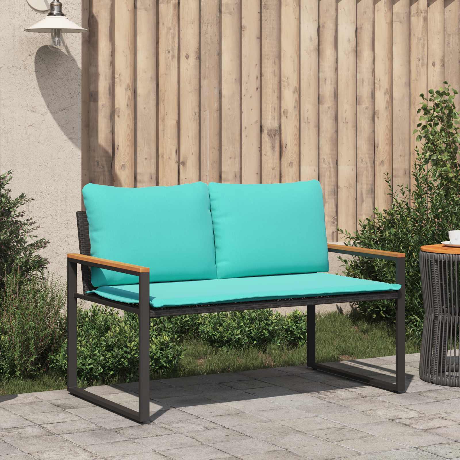 Bank met kussen Zwart en Turquoise 115 x 65 x 72 cm Rattan