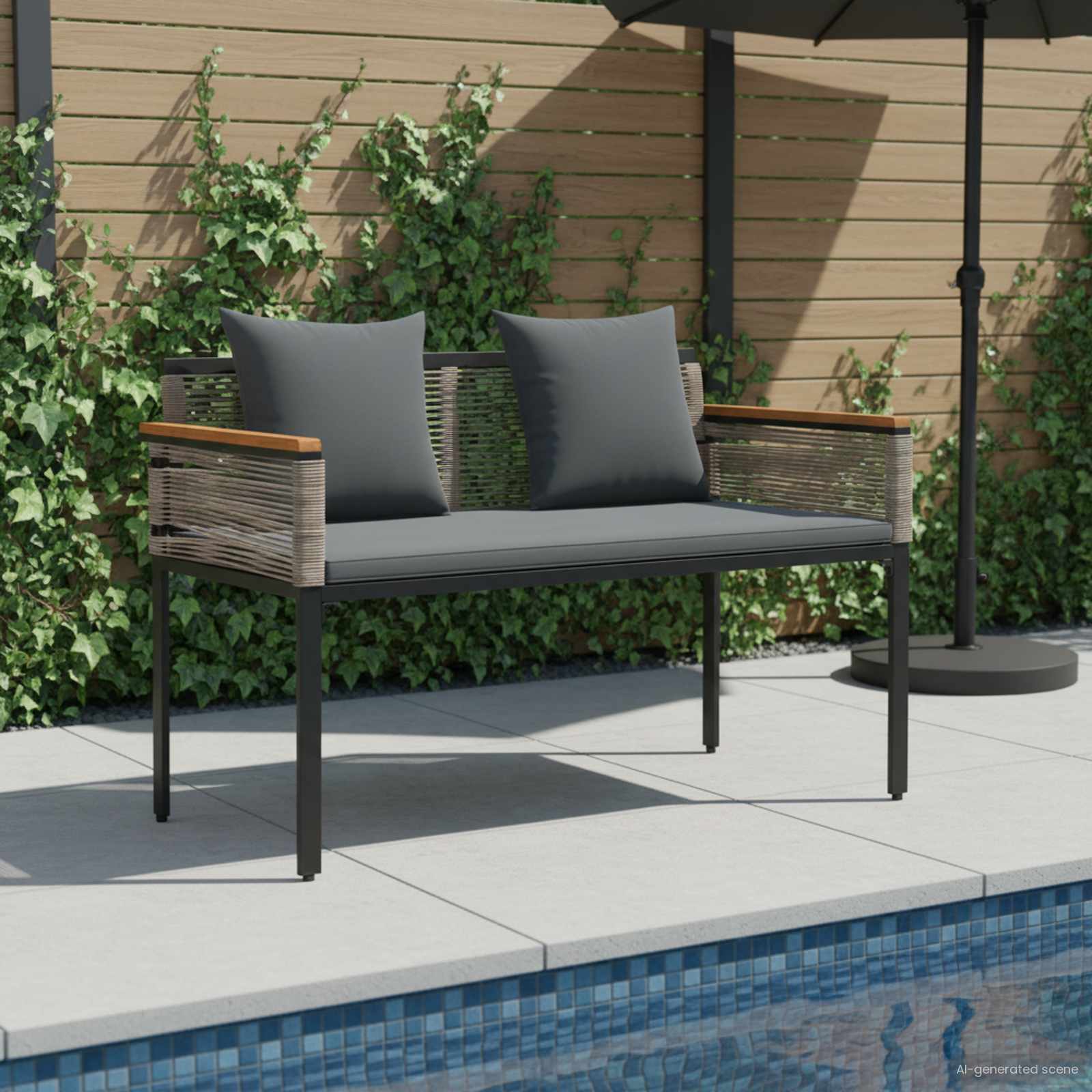 Tuinbank Grijs en Donkergrijs 117 x 54 x 74.5 cm poly rattan
