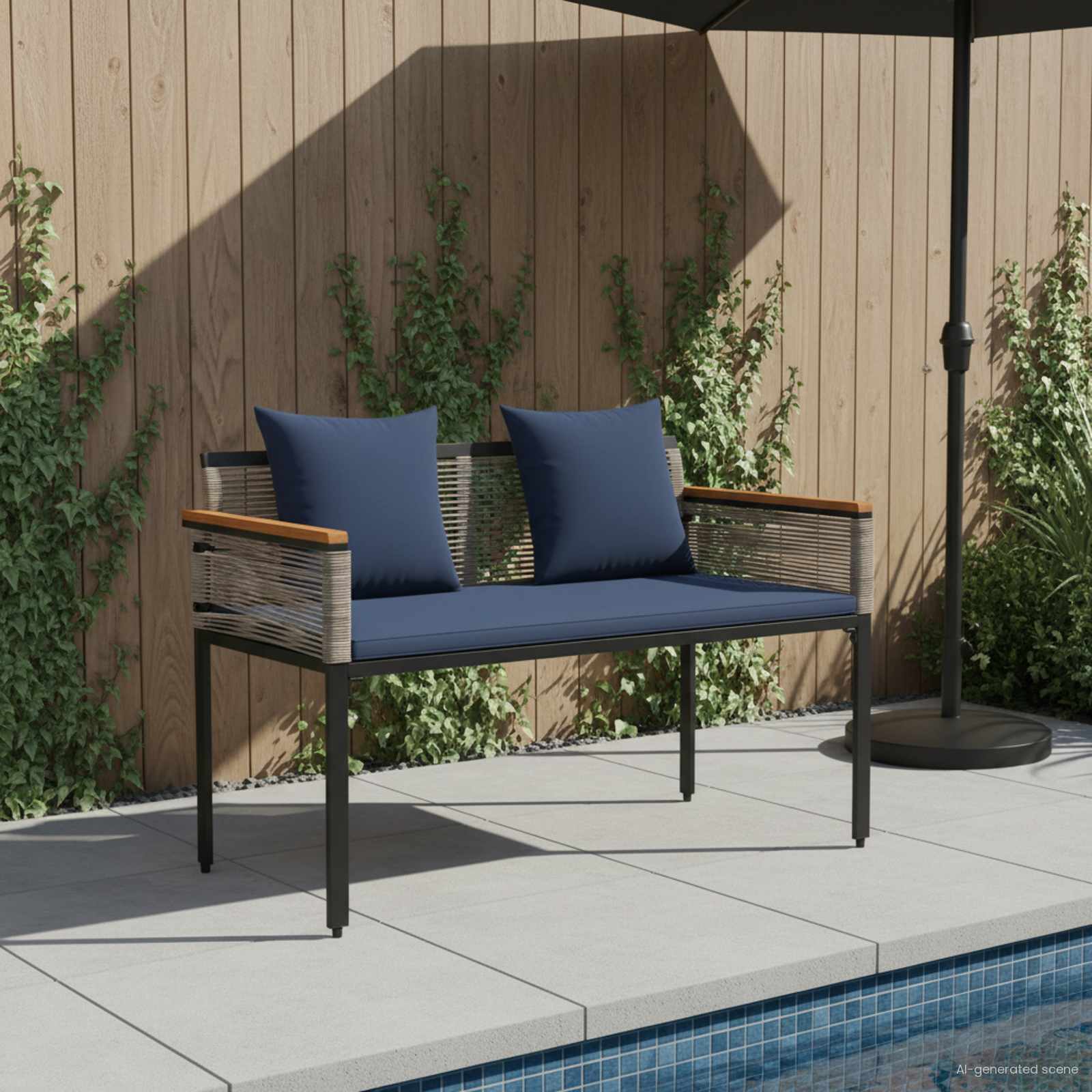Tuinbank Grijs en Marineblauw 117 x 54 x 74.5 cm poly rattan