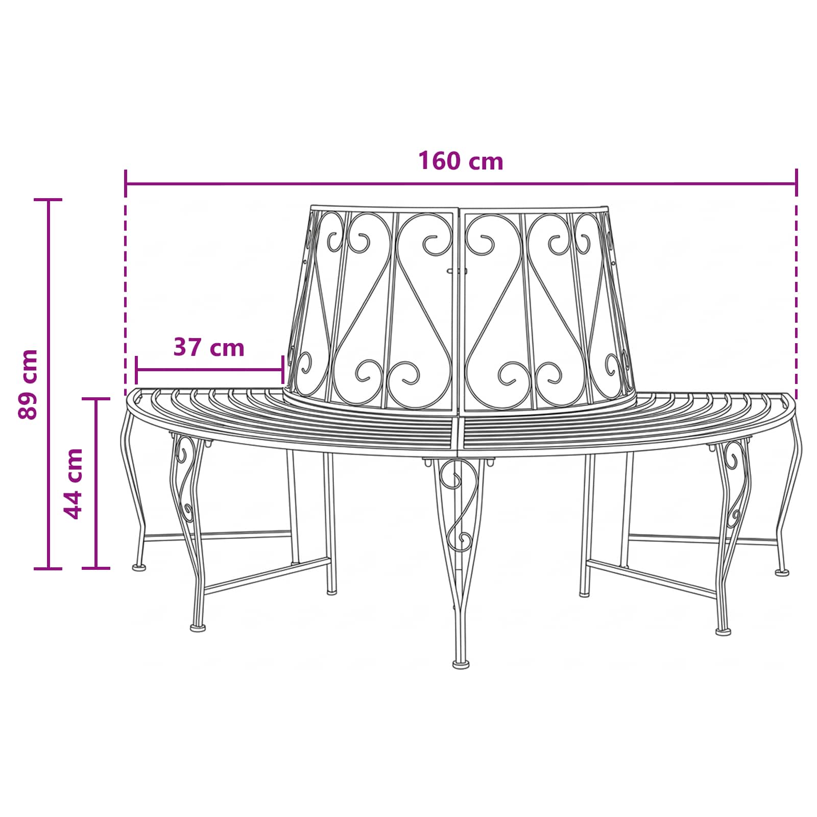 Boom bank 4-Aantal zitplaatsen 160 x 80 x 89 cm Staal Zwart