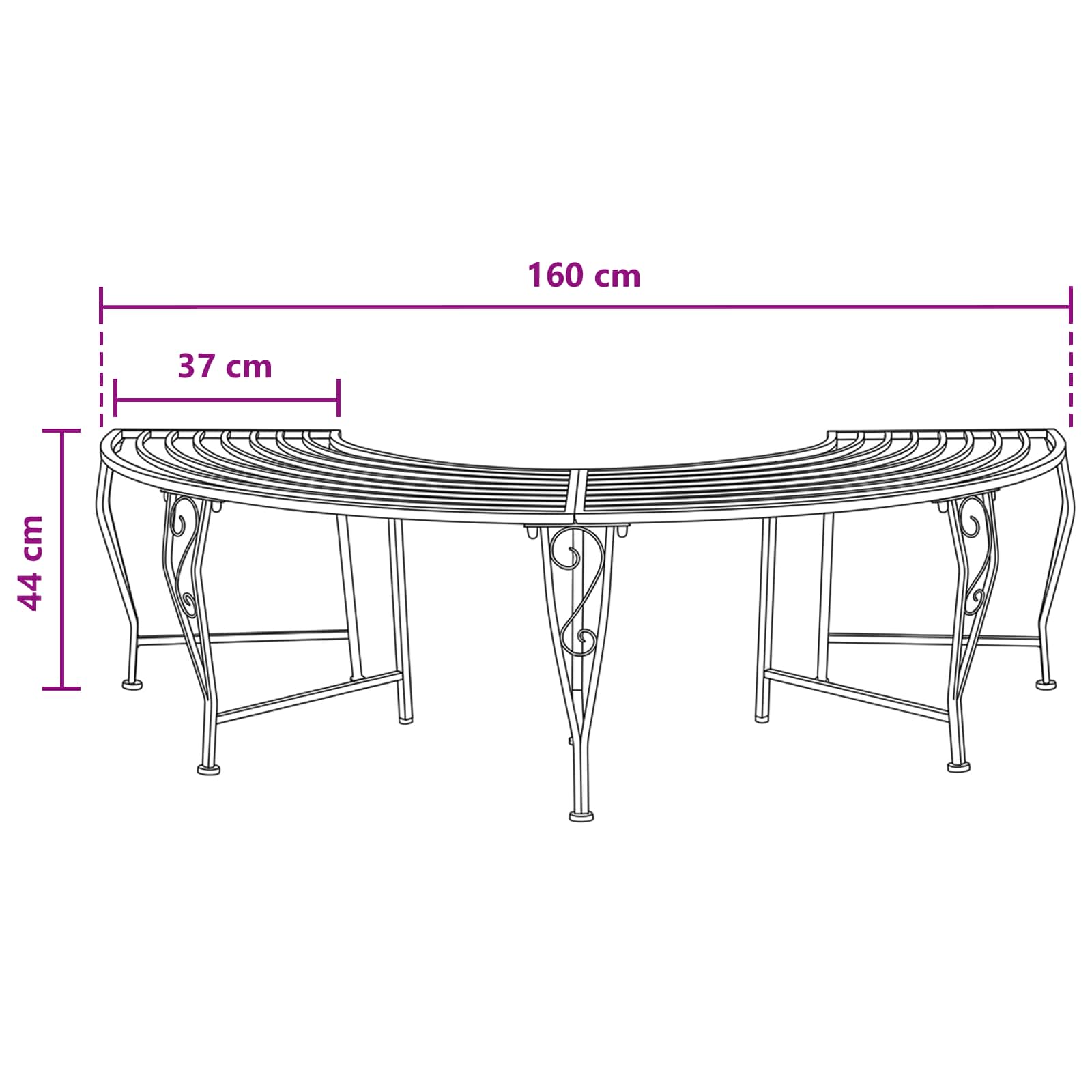 Boom bank 4-Aantal zitplaatsen 160 x 80 x 44 cm Staal Zwart