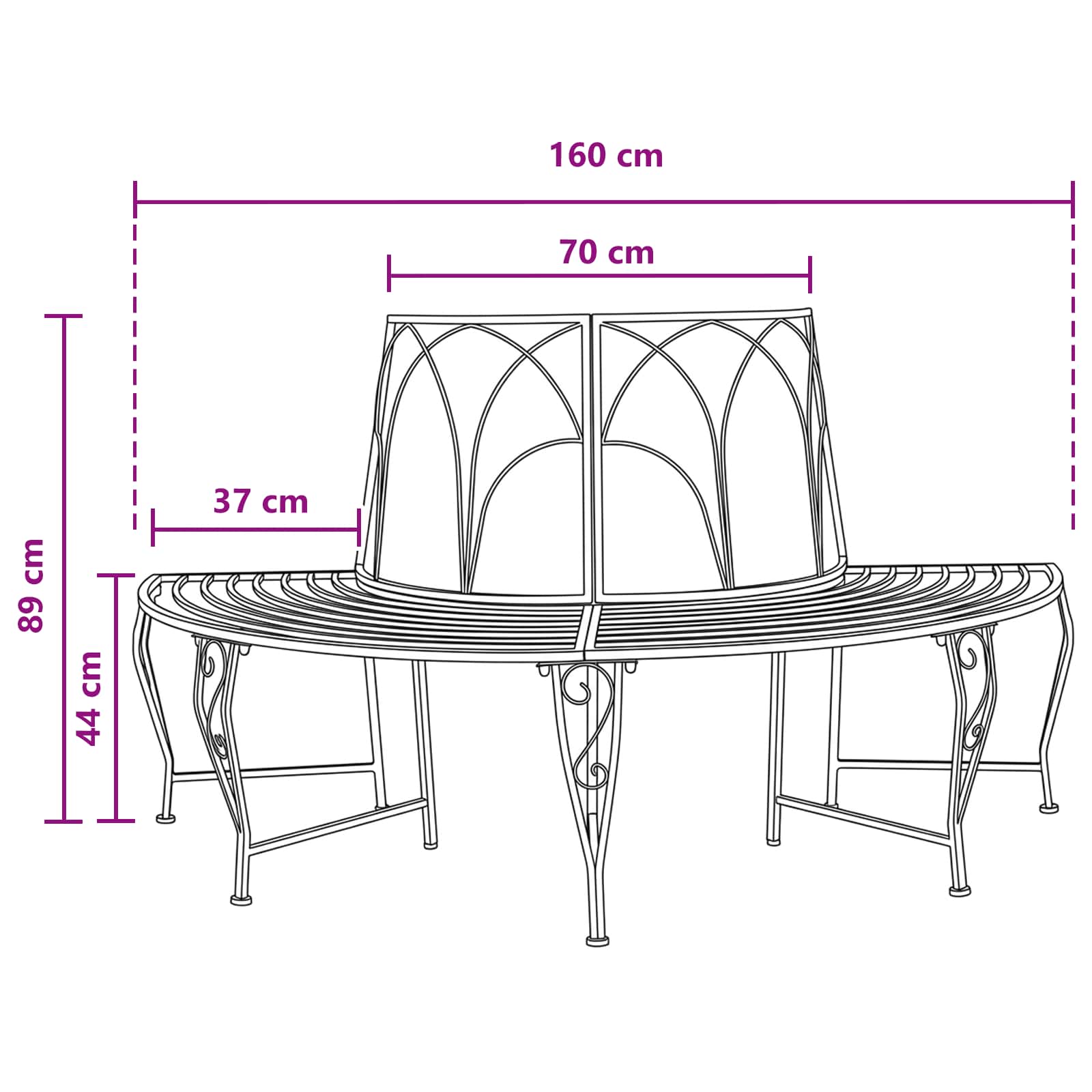 Boom bank 4-Aantal zitplaatsen 160 x 80 x 89 cm Staal Zwart