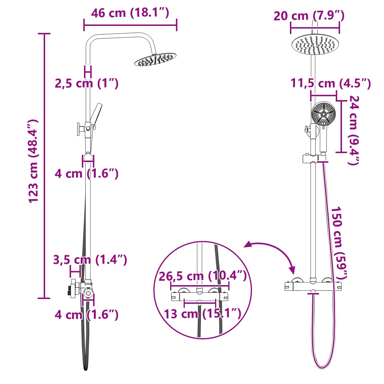 Thermostatisch Douchesysteem Set Zwart 27 x 46 x 123 cm RVS 201