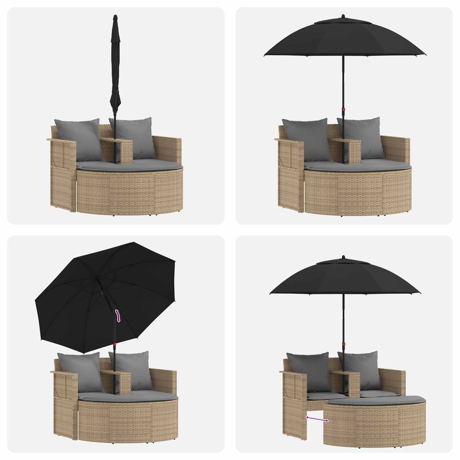 Tuinbankstel 8 st poly rattan Beige en Licht Grijs