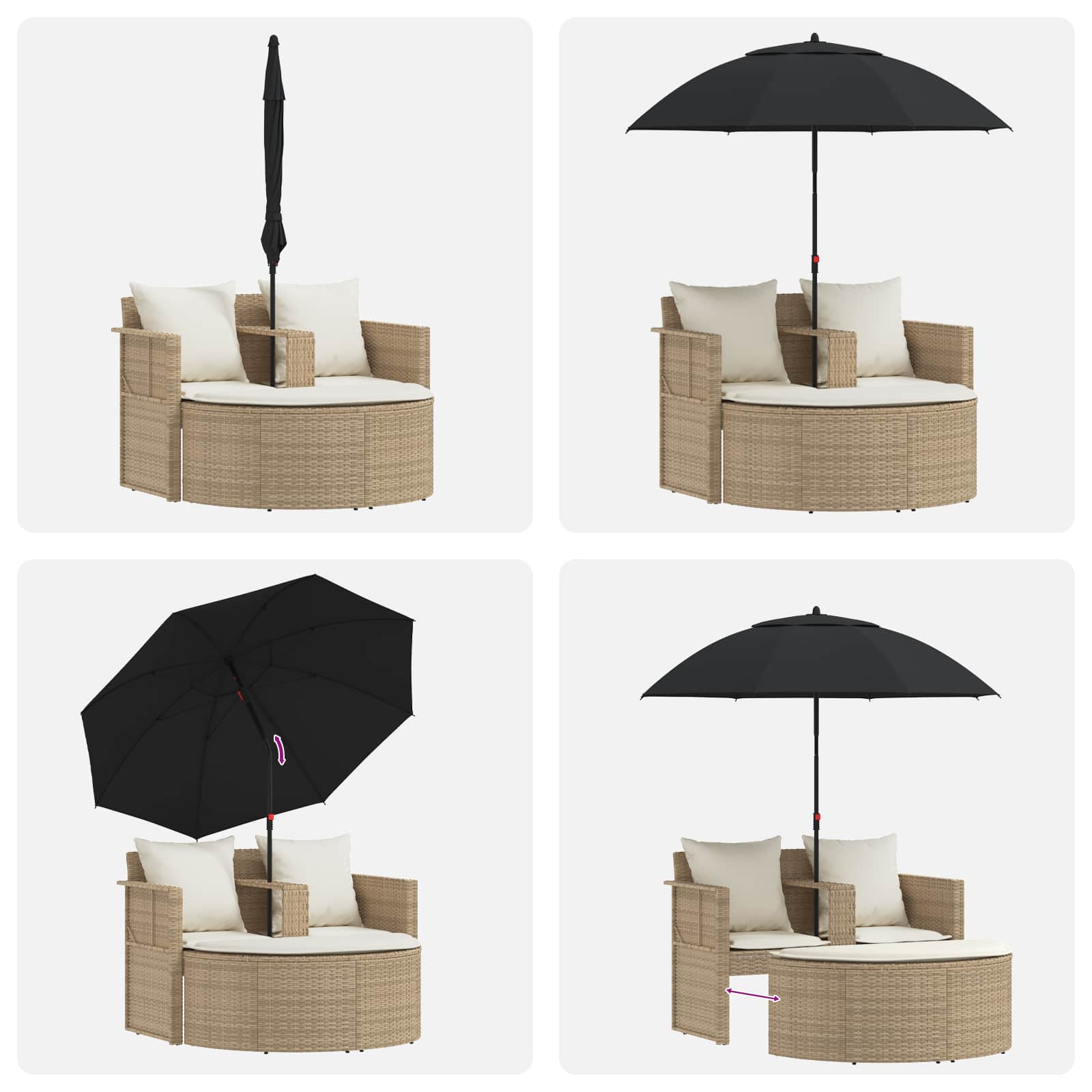 Tuinbankstel 8 st poly rattan Beige en Crème Wit