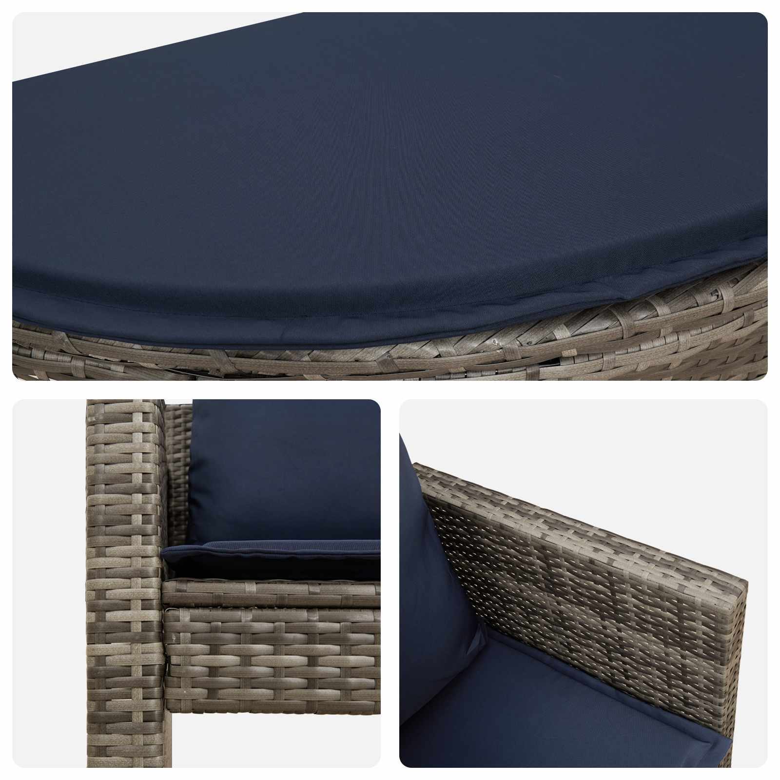 Tuinbank 8 st poly rattan Grijs en Marineblauw