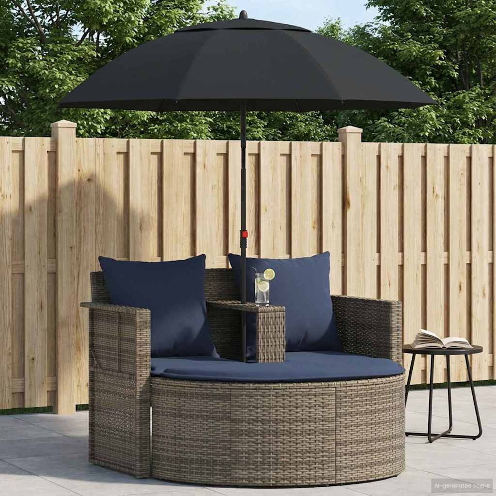 Tuinbank 8 st poly rattan Grijs en Marineblauw