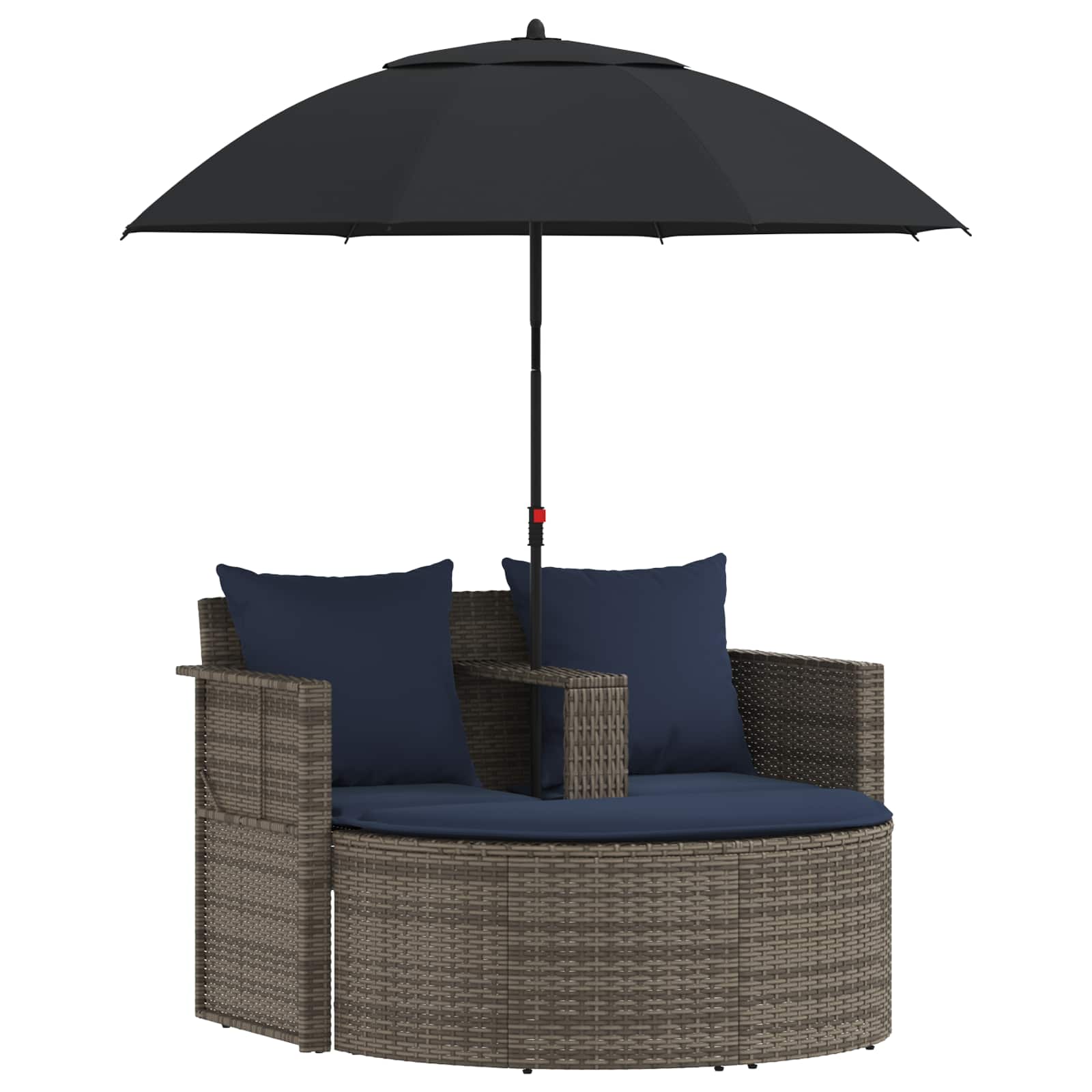 Tuinbank 8 st poly rattan Grijs en Marineblauw