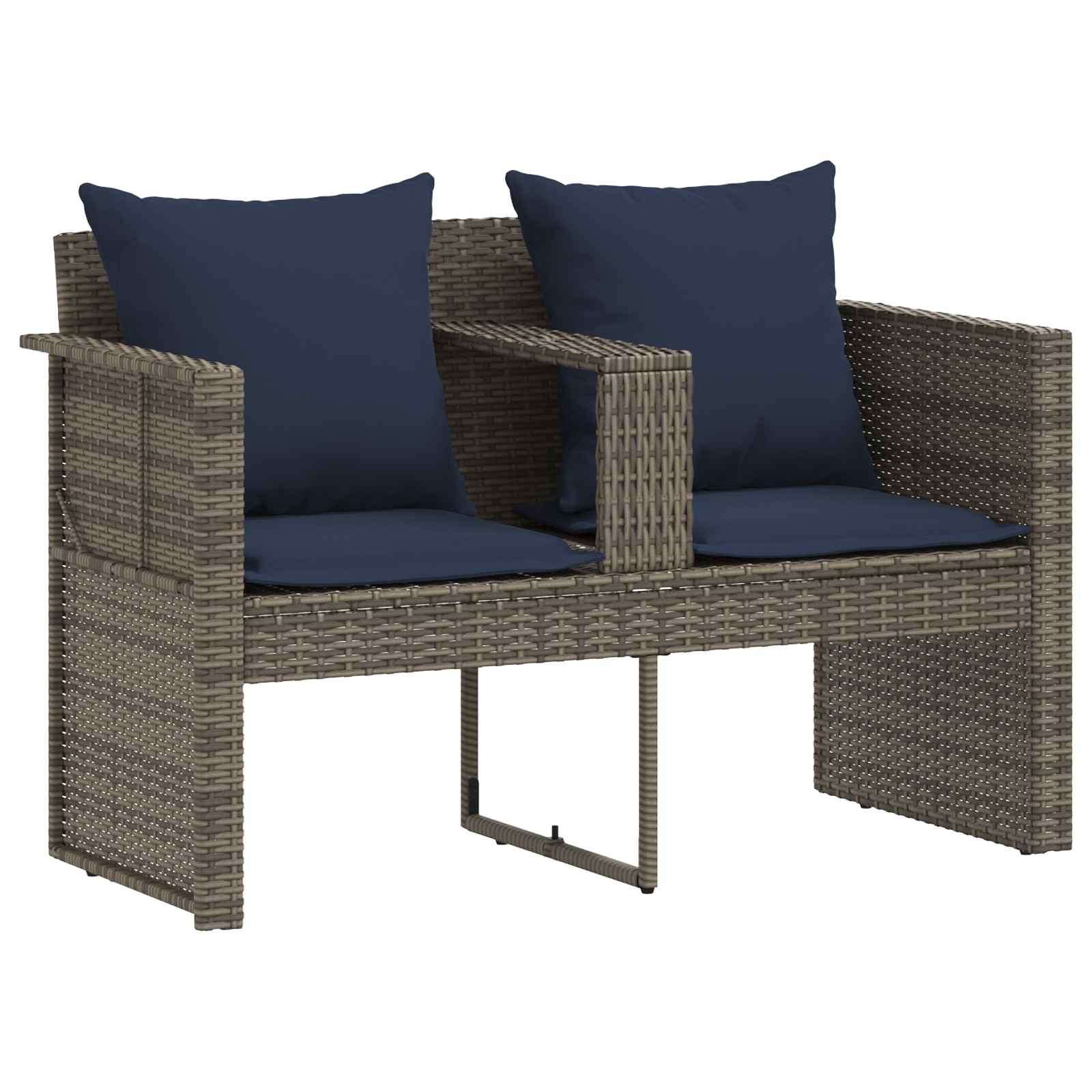 Tuinbank 8 st poly rattan Grijs en Marineblauw