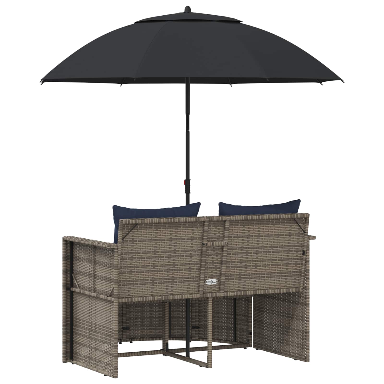 Tuinbank 8 st poly rattan Grijs en Marineblauw