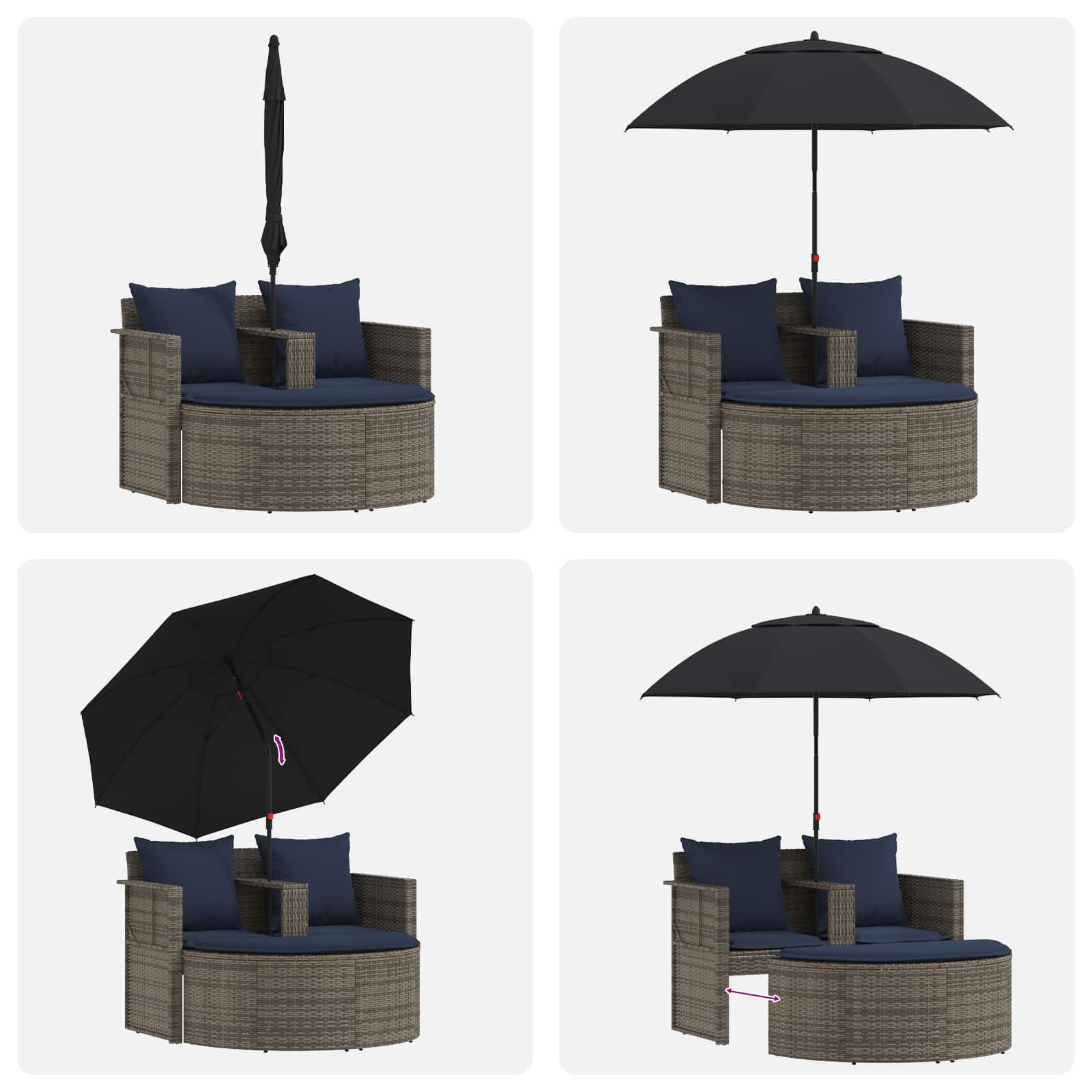 Tuinbank 8 st poly rattan Grijs en Marineblauw