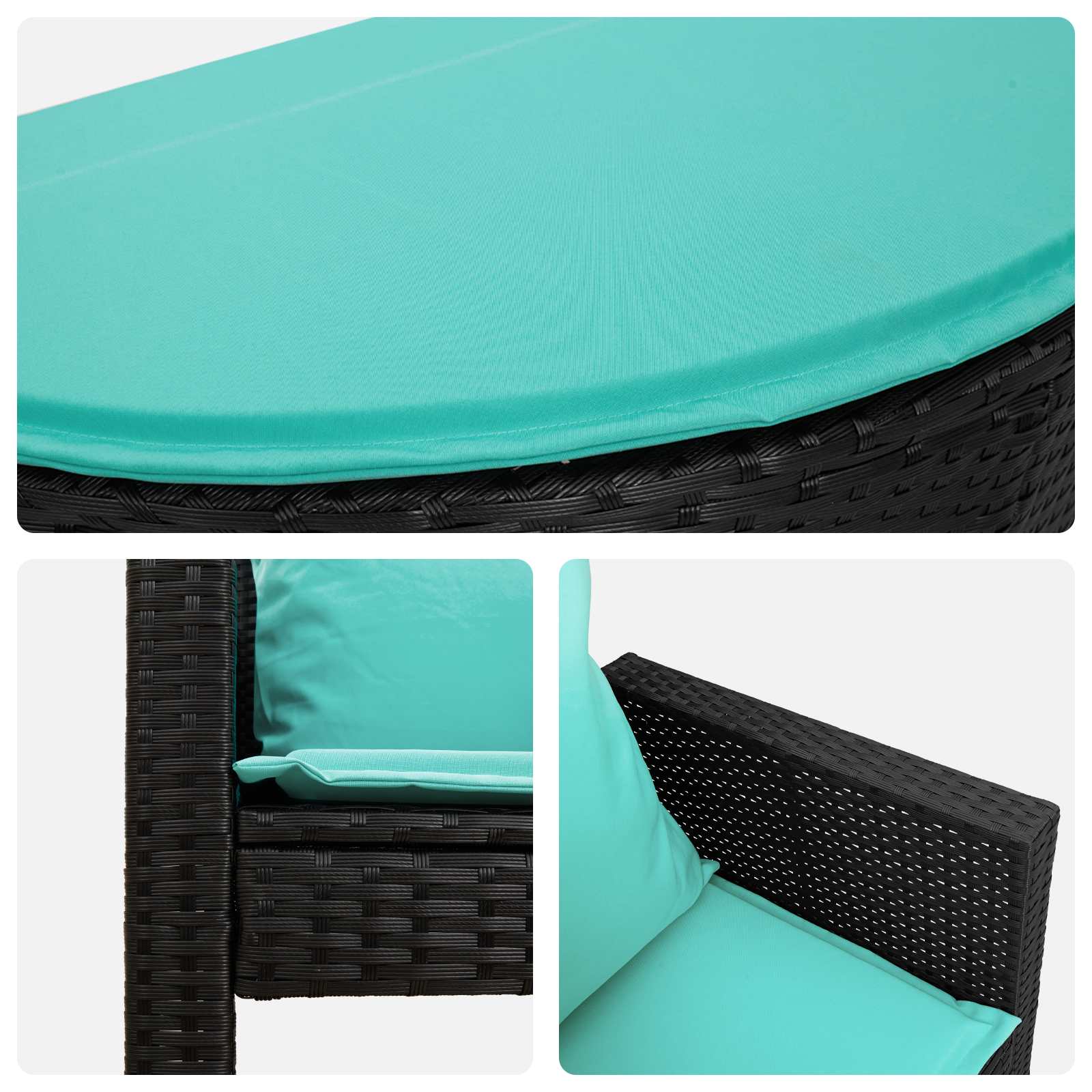 Tuinbank 8 st poly rattan Zwart en Turquoise