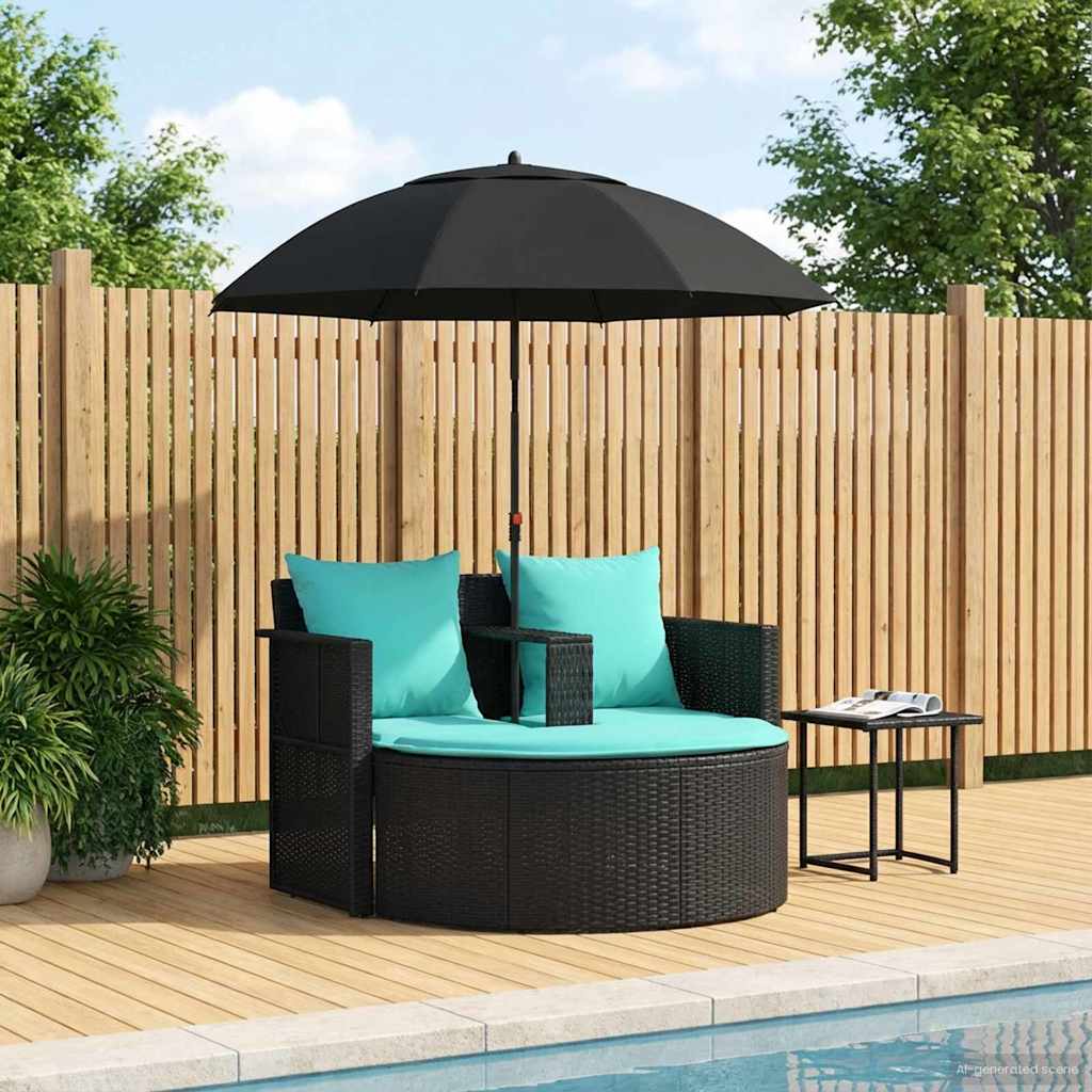 Tuinbank 8 st poly rattan Zwart en Turquoise