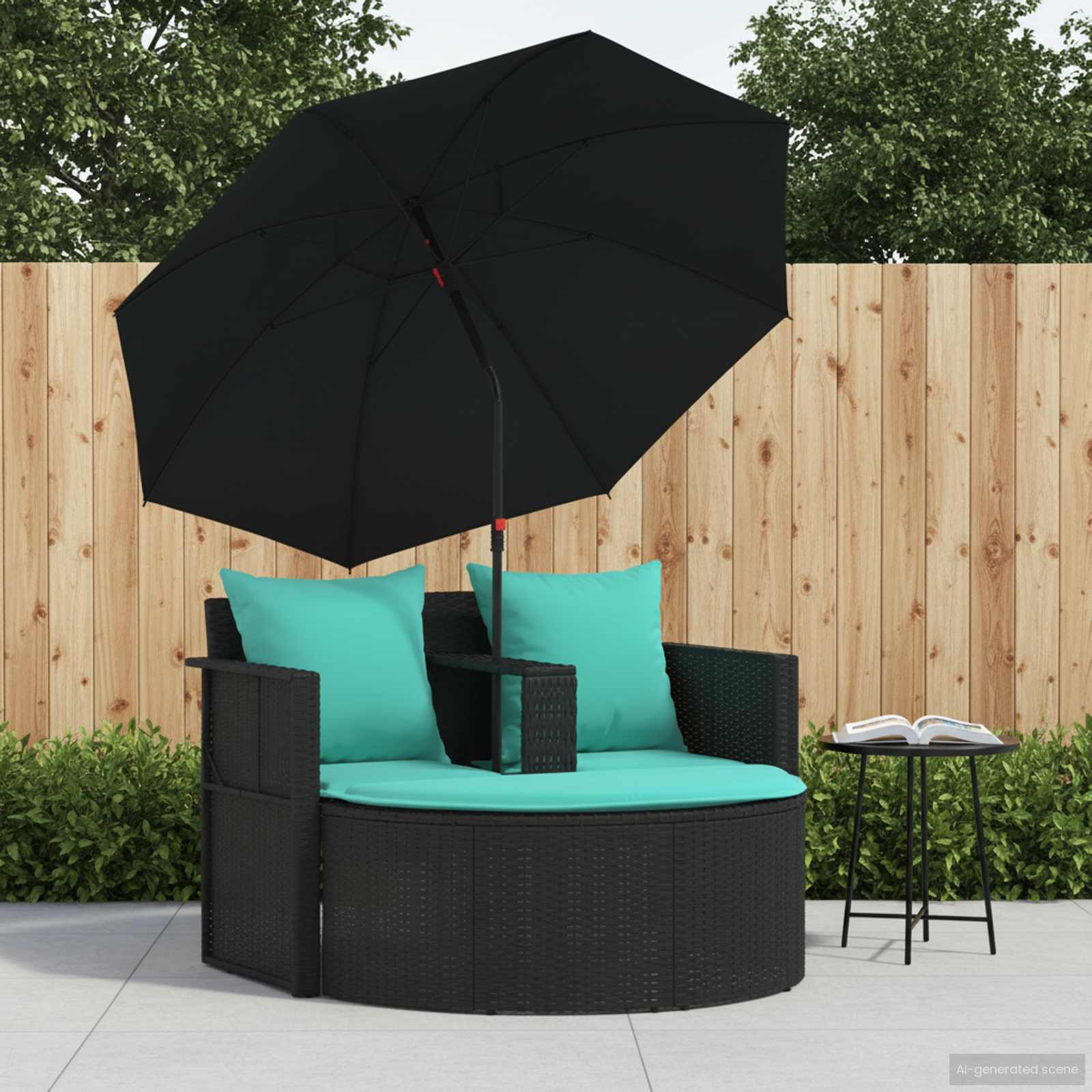 Tuinbank 8 st poly rattan Zwart en Turquoise