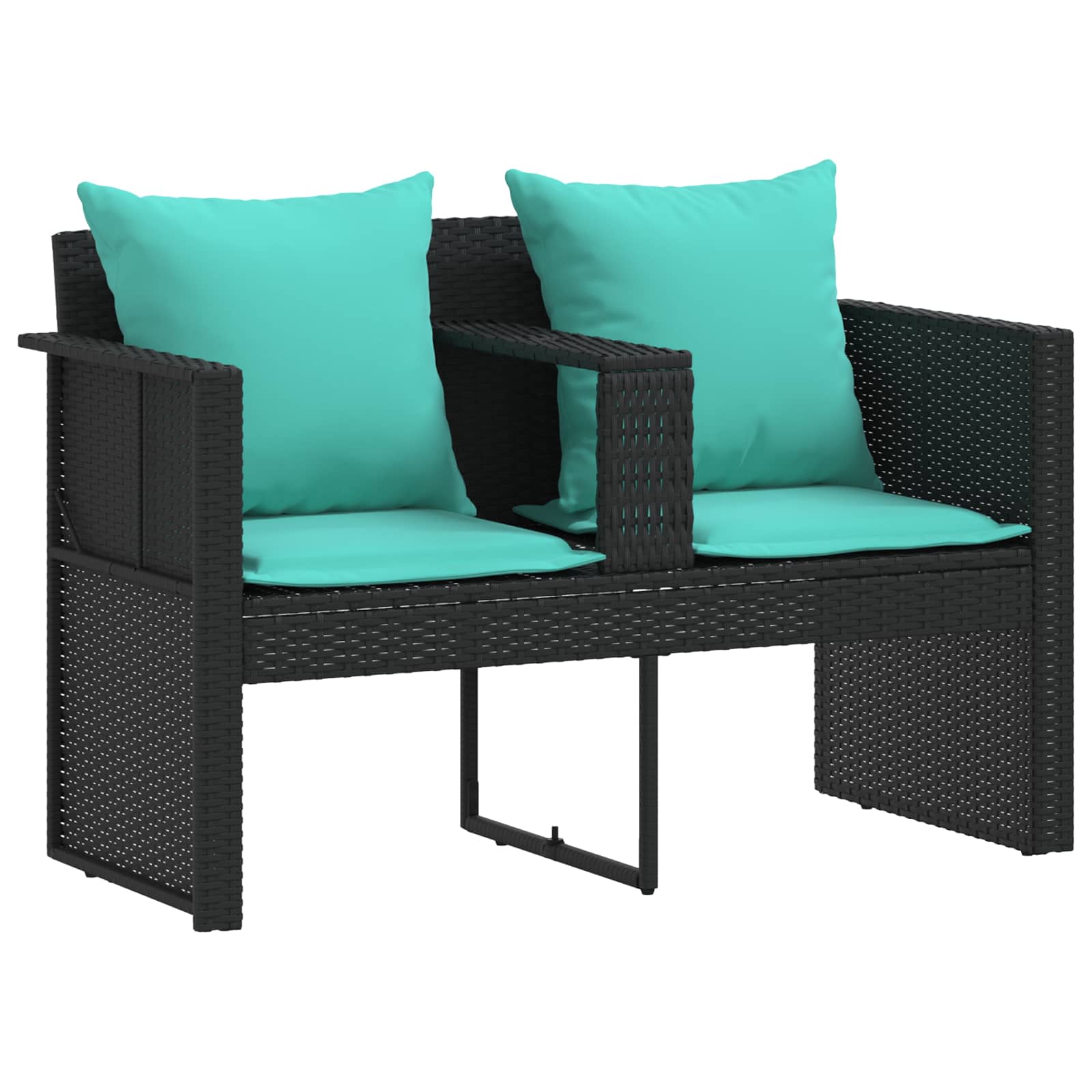 Tuinbank 8 st poly rattan Zwart en Turquoise