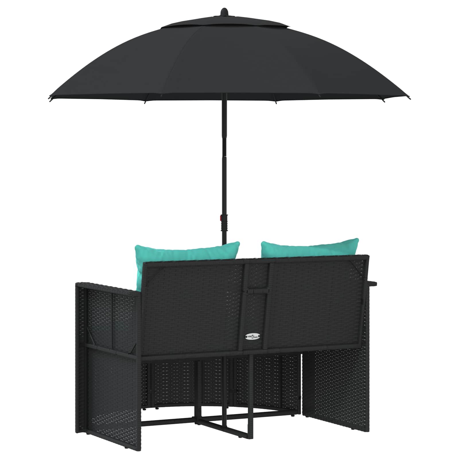 Tuinbank 8 st poly rattan Zwart en Turquoise