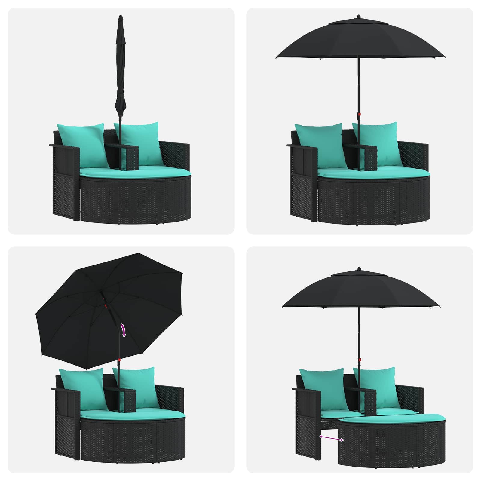 Tuinbank 8 st poly rattan Zwart en Turquoise