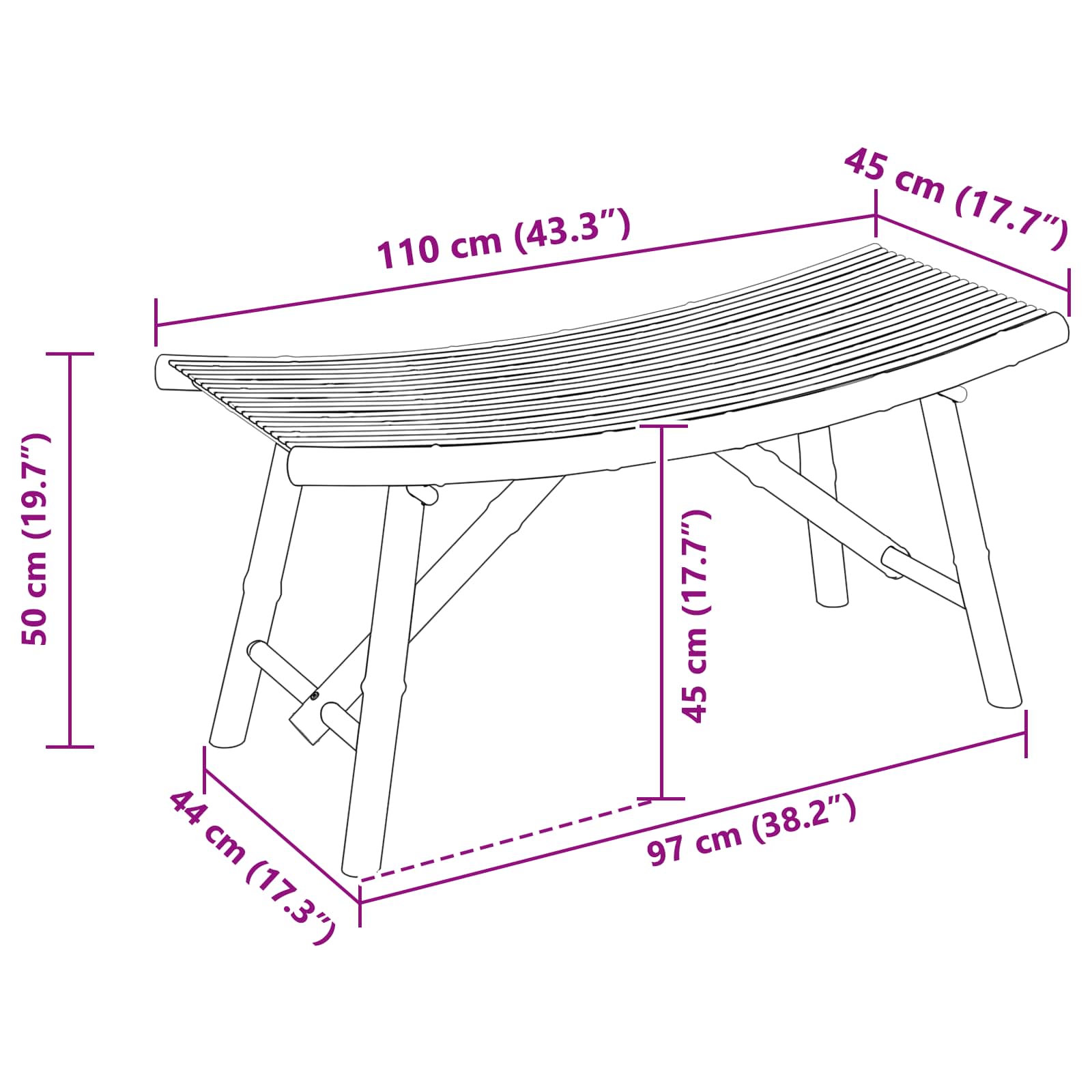 Tuinbank 110 x 45 x 50 cm Bamboe Naturel Rechthoekig