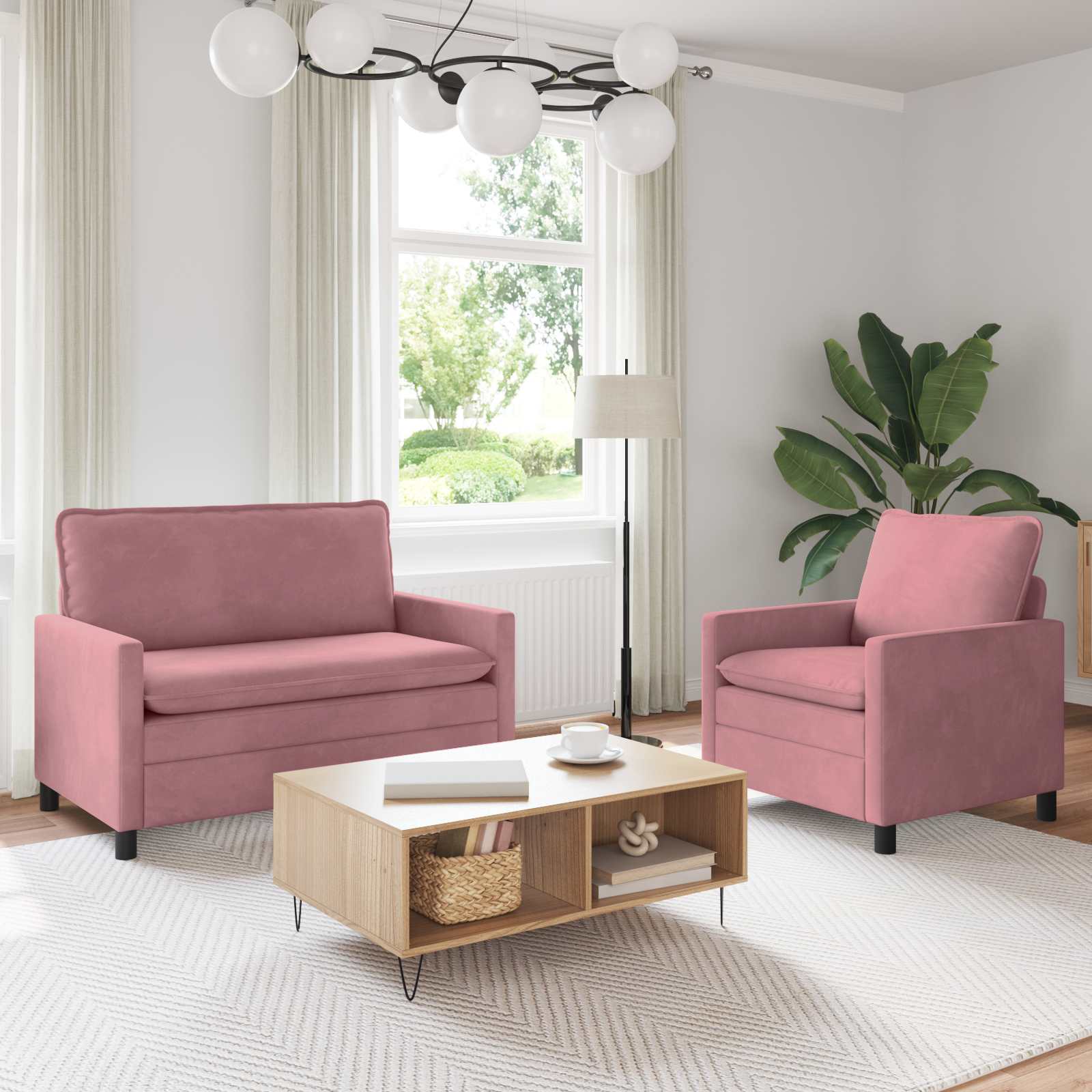 Bankstel 2 st Roze Fluweel
