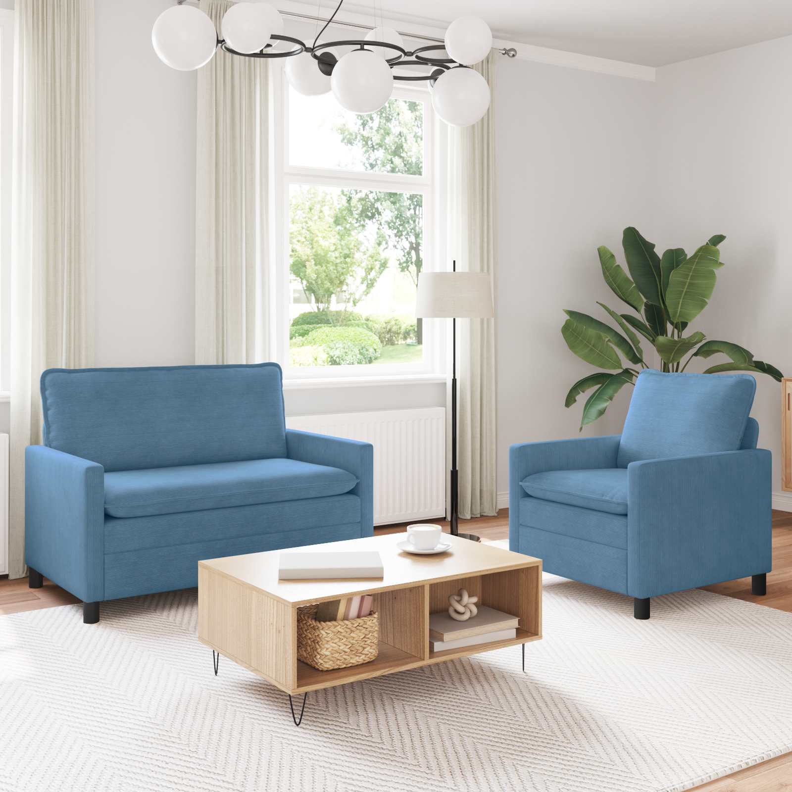 Bankstel 2 st Blauw Stof