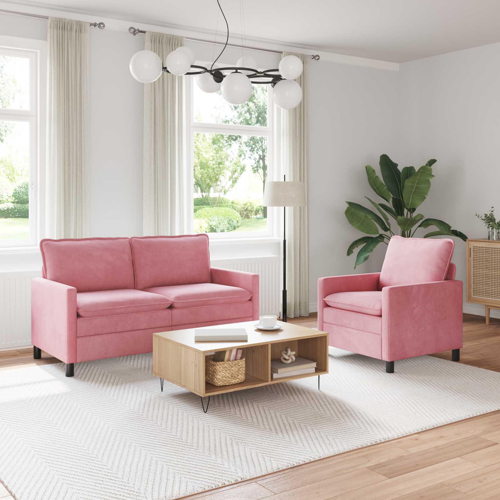 Bankstel 2 st Roze Fluweel