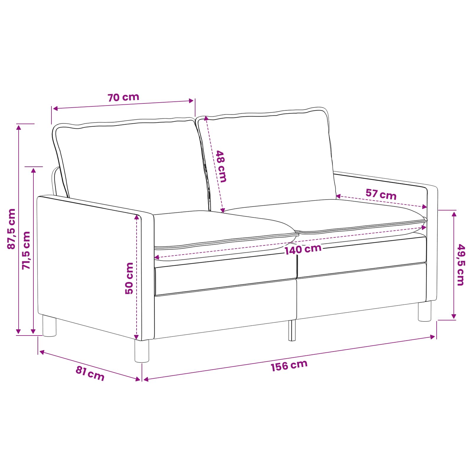 Bankstel 2 st Donkergrijs Polyester