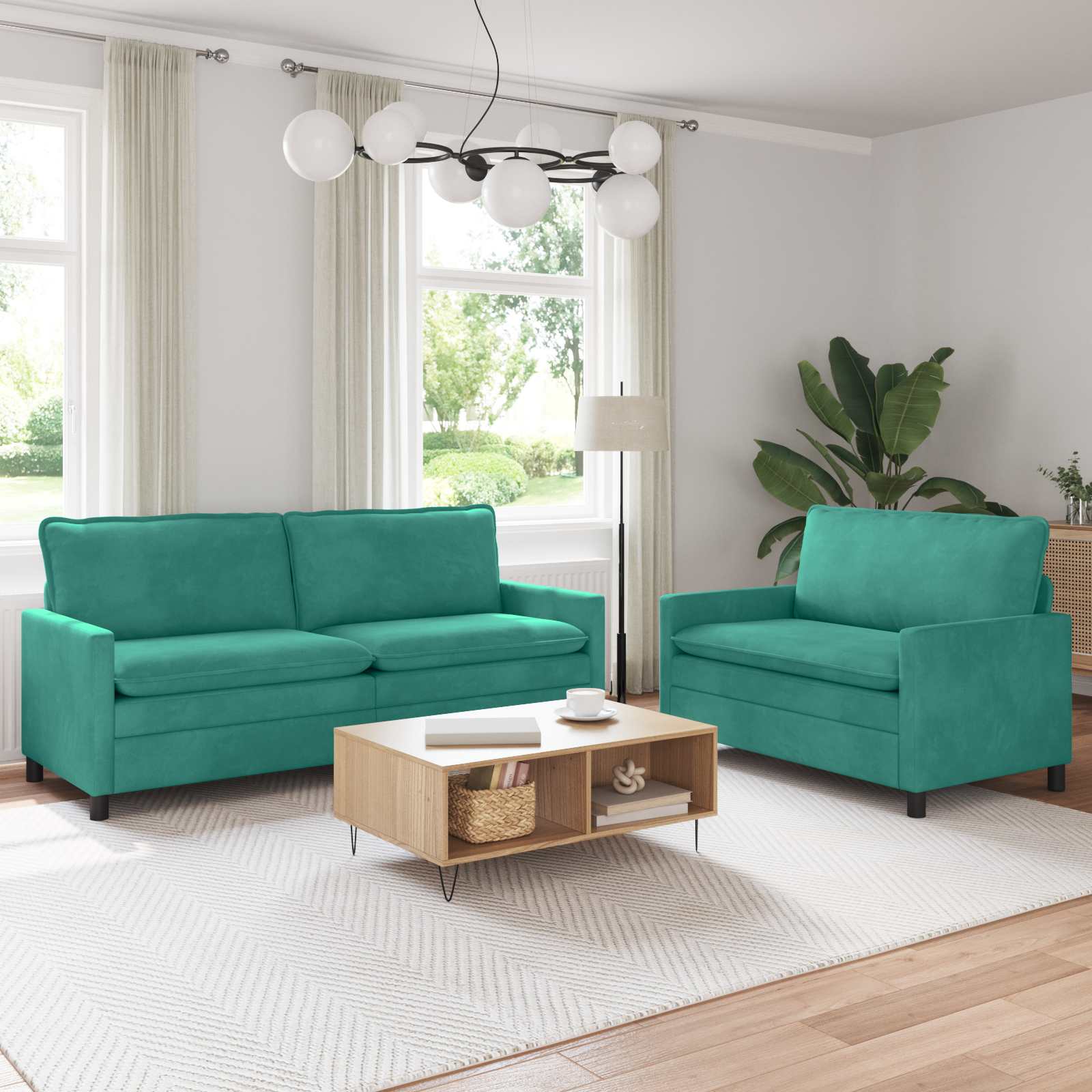 Bankstel 2 st Turquoise Fluweel