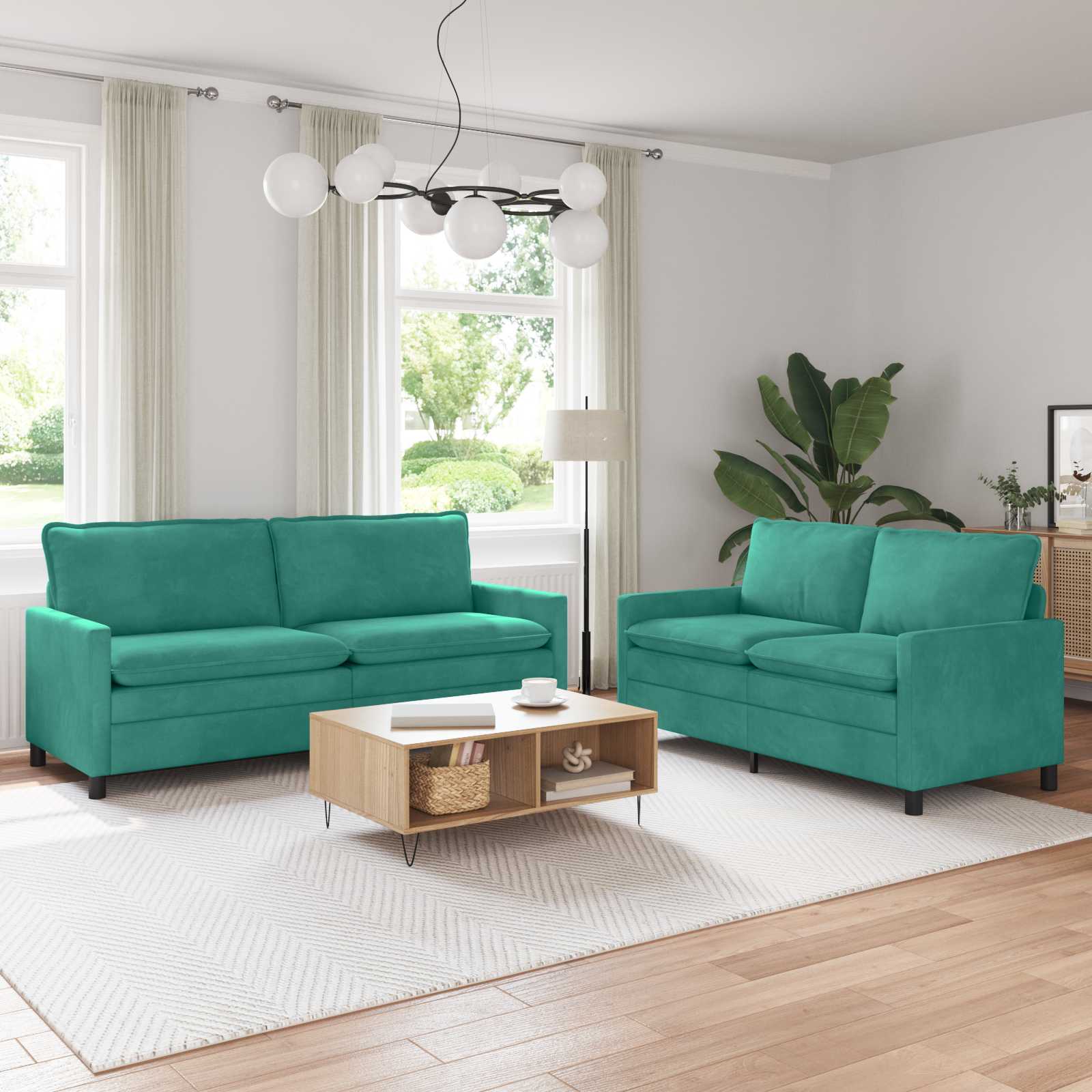 Bankstel 2 st Turquoise Fluweel