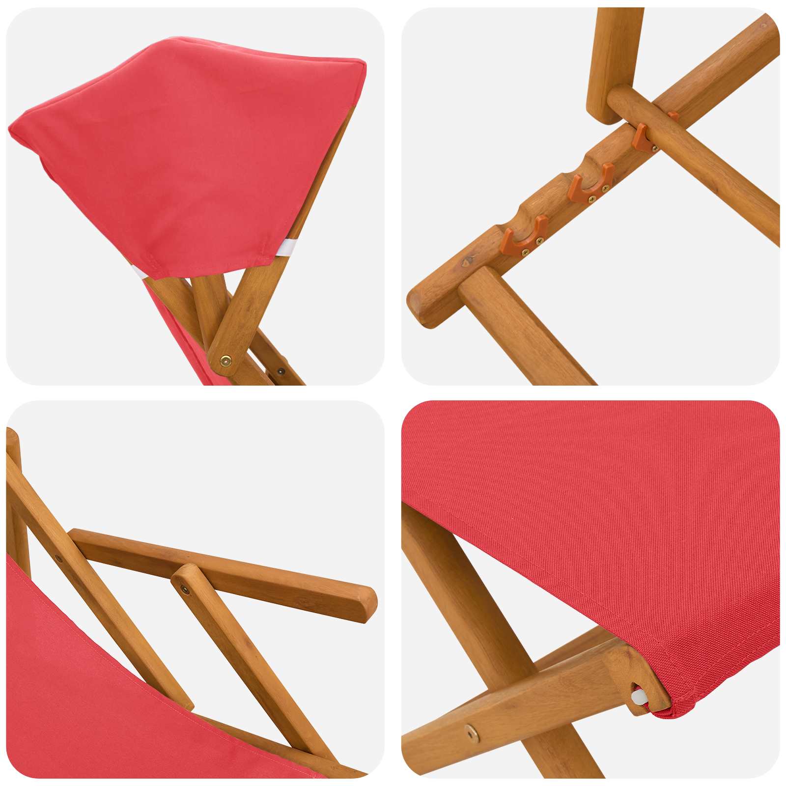 Ligstoel 4 pcs 3 Positie massief eucalyptushout Rood
