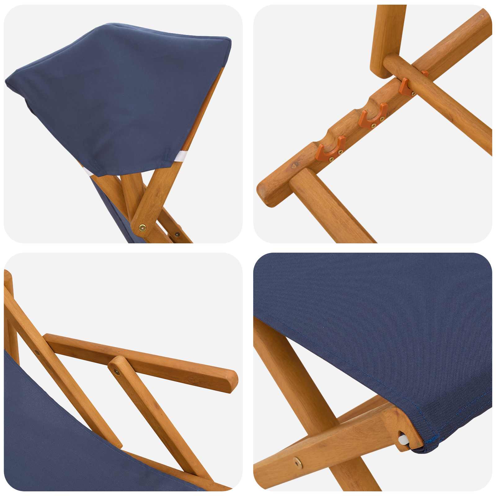 Ligstoel 4 pcs 3 Positie massief eucalyptushout Blauw