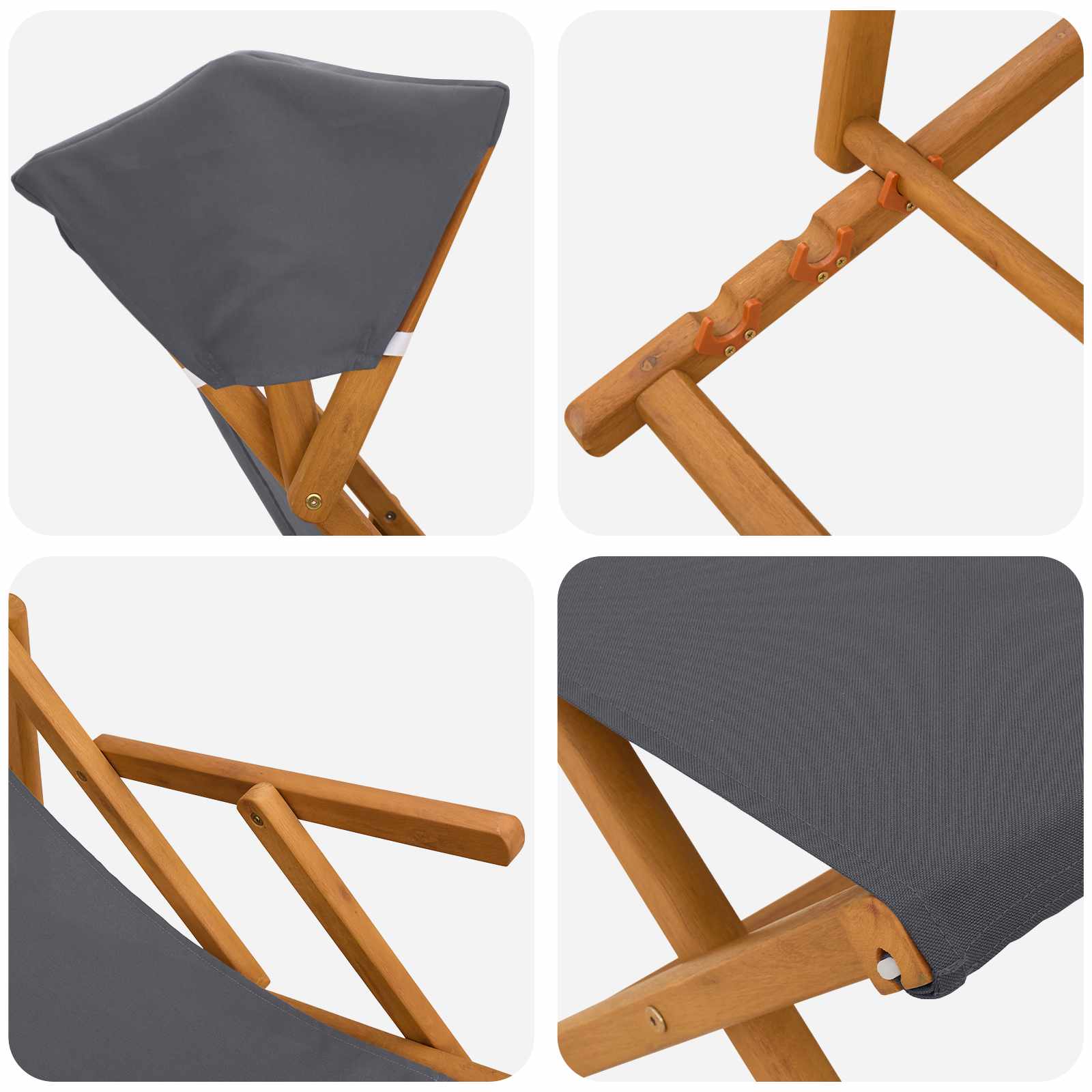 Ligstoel 4 pcs 3 Positie massief eucalyptushout Grijs