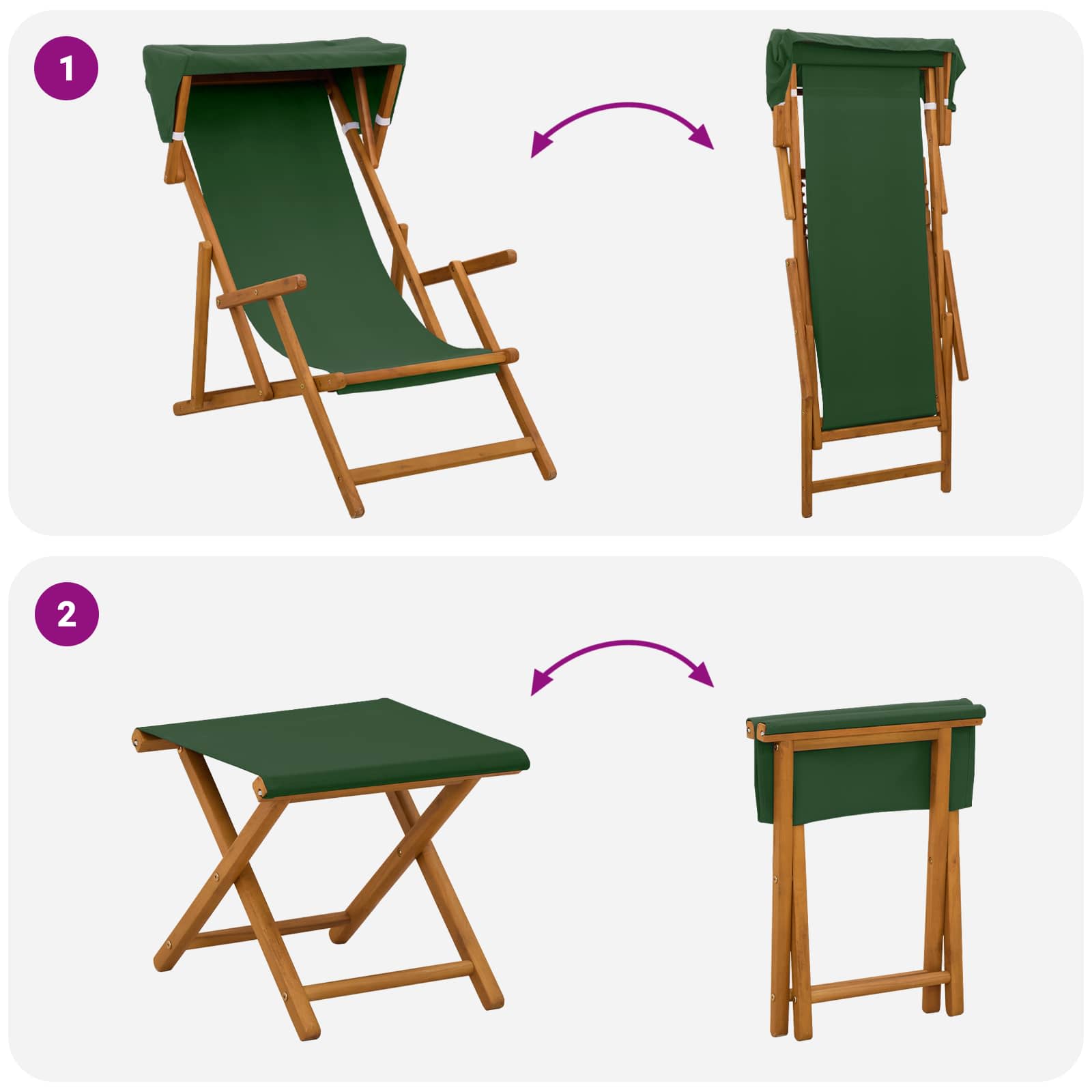 Ligstoel 4 pcs 3 Positie massief eucalyptushout Groen