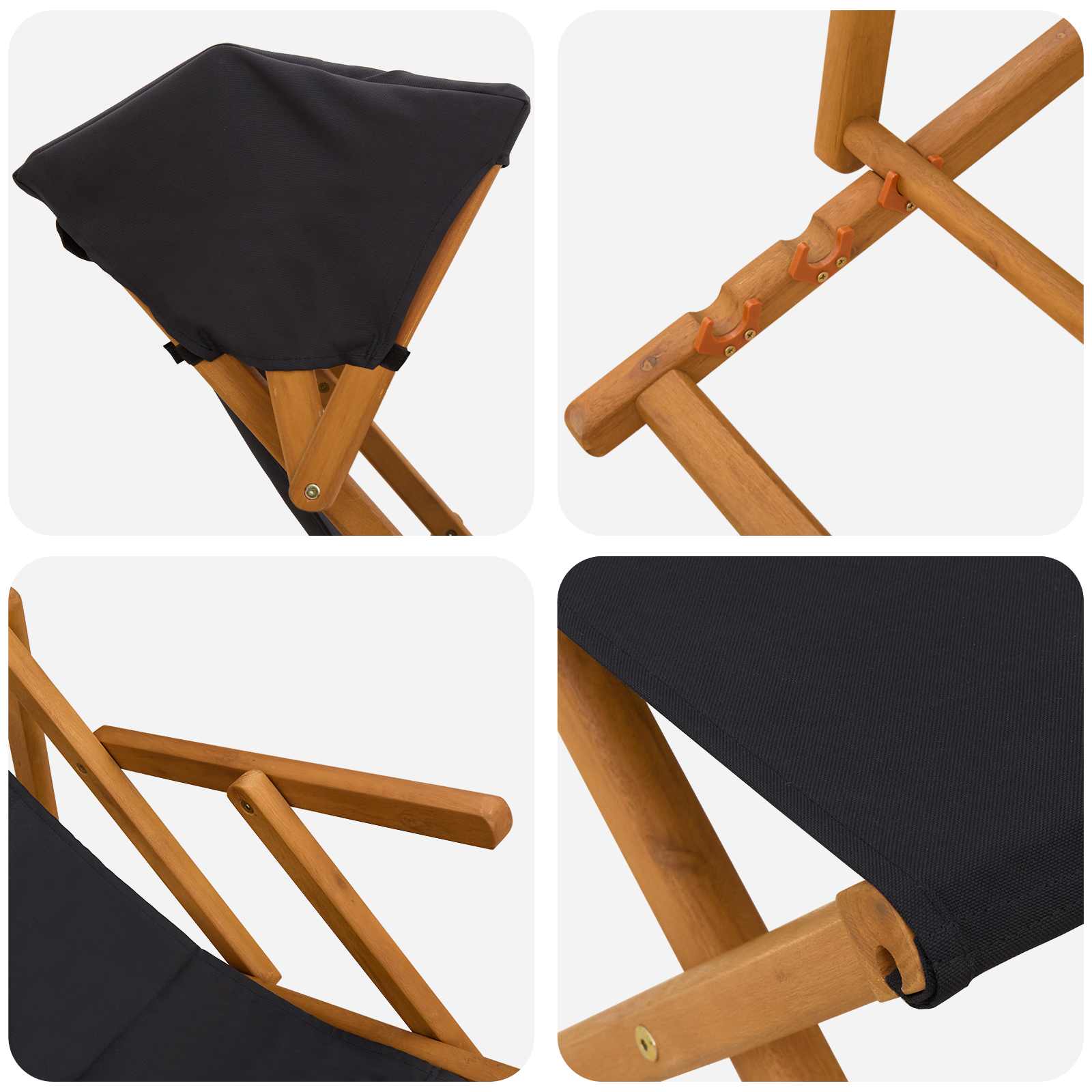 Ligstoel 4 pcs 3 Positie massief eucalyptushout Zwart