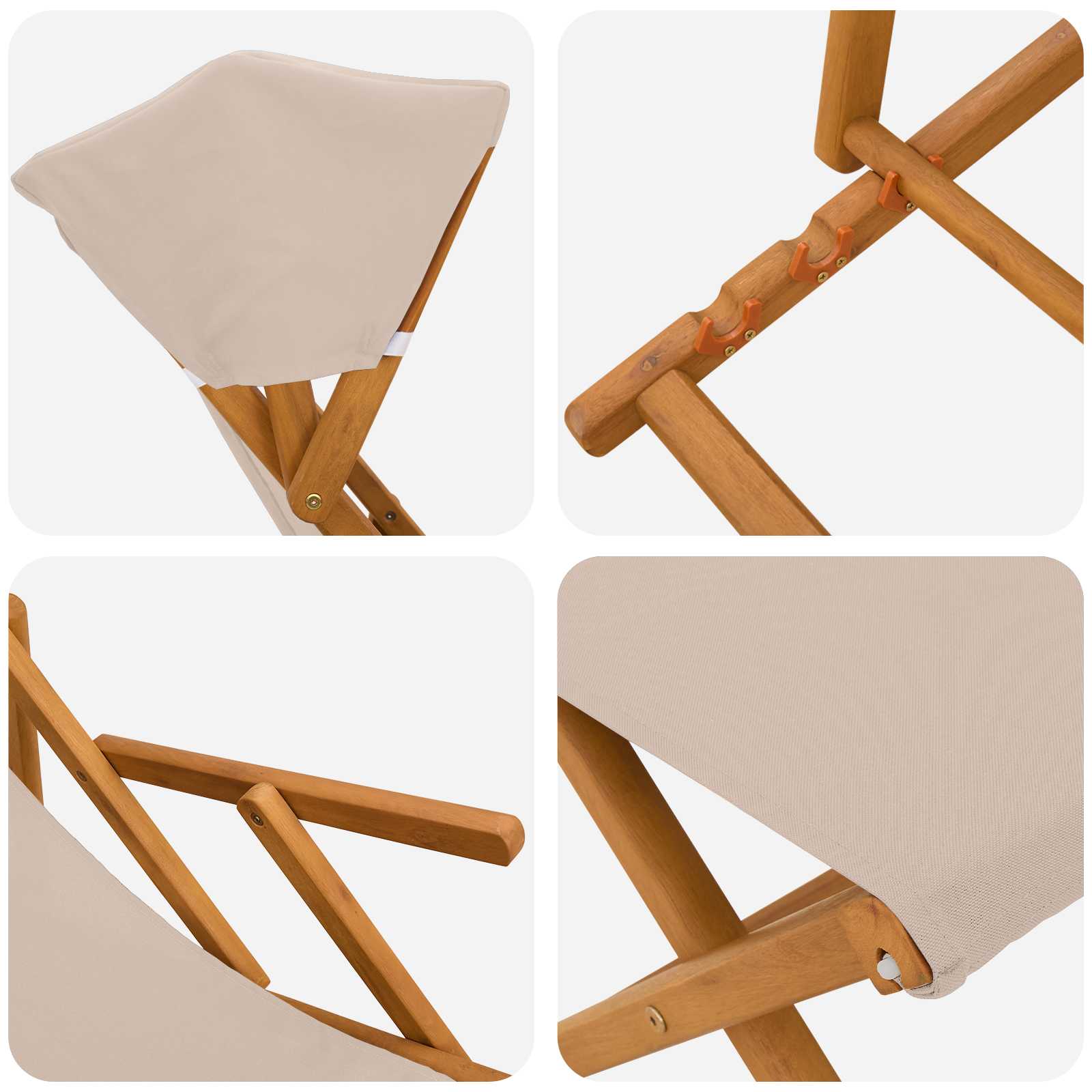 Ligstoel 4 pcs 3 Positie massief eucalyptushout Beige